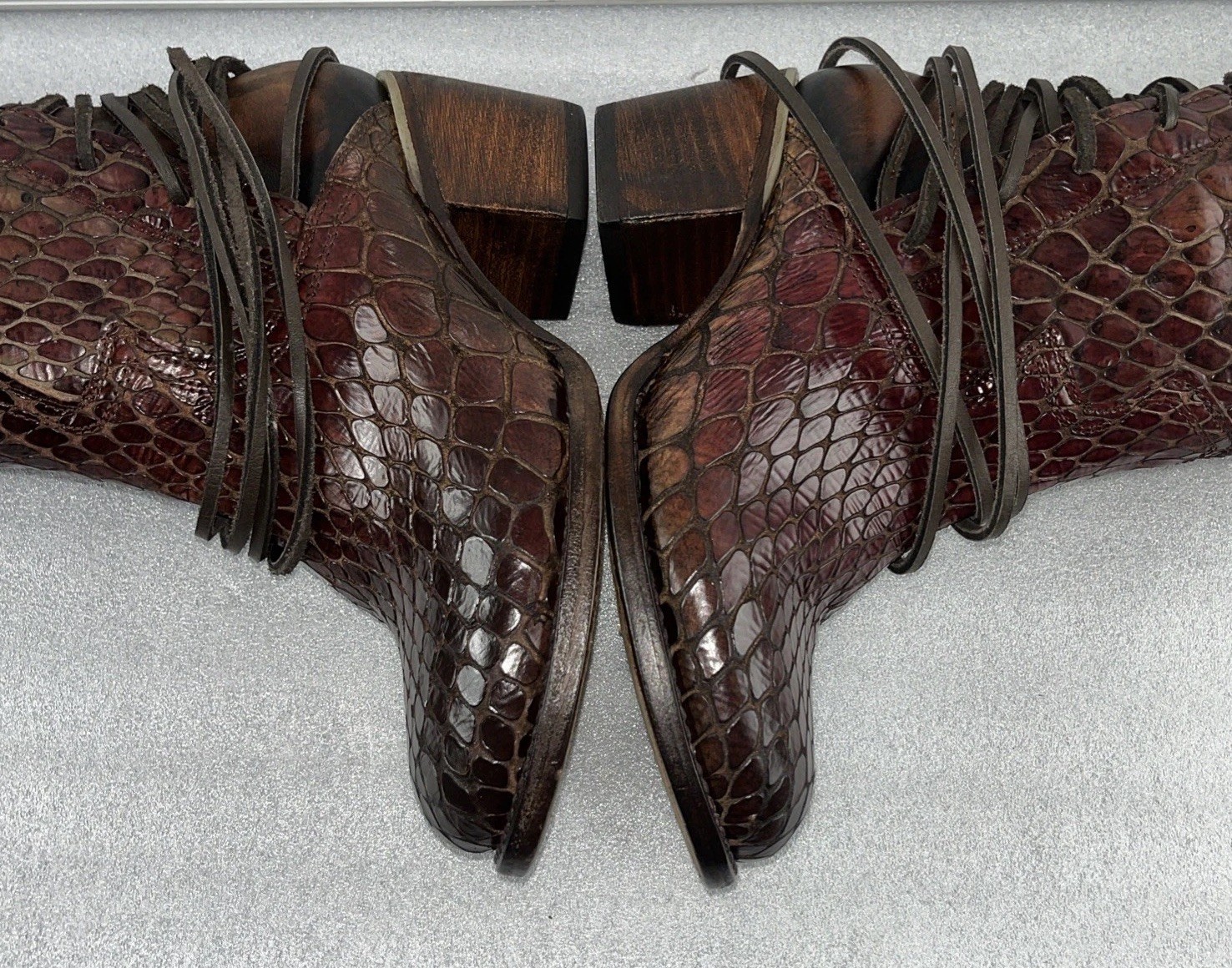 Rare Freebird by Steven Cognac Croco Coals – Sz 8 / Tall Leather Lace Up Boots