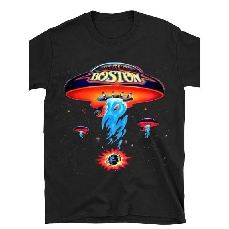 100% Cotton Boston Band T-Shirt Poster Shirt Spaceship Rock Band T-Shirt Men’S