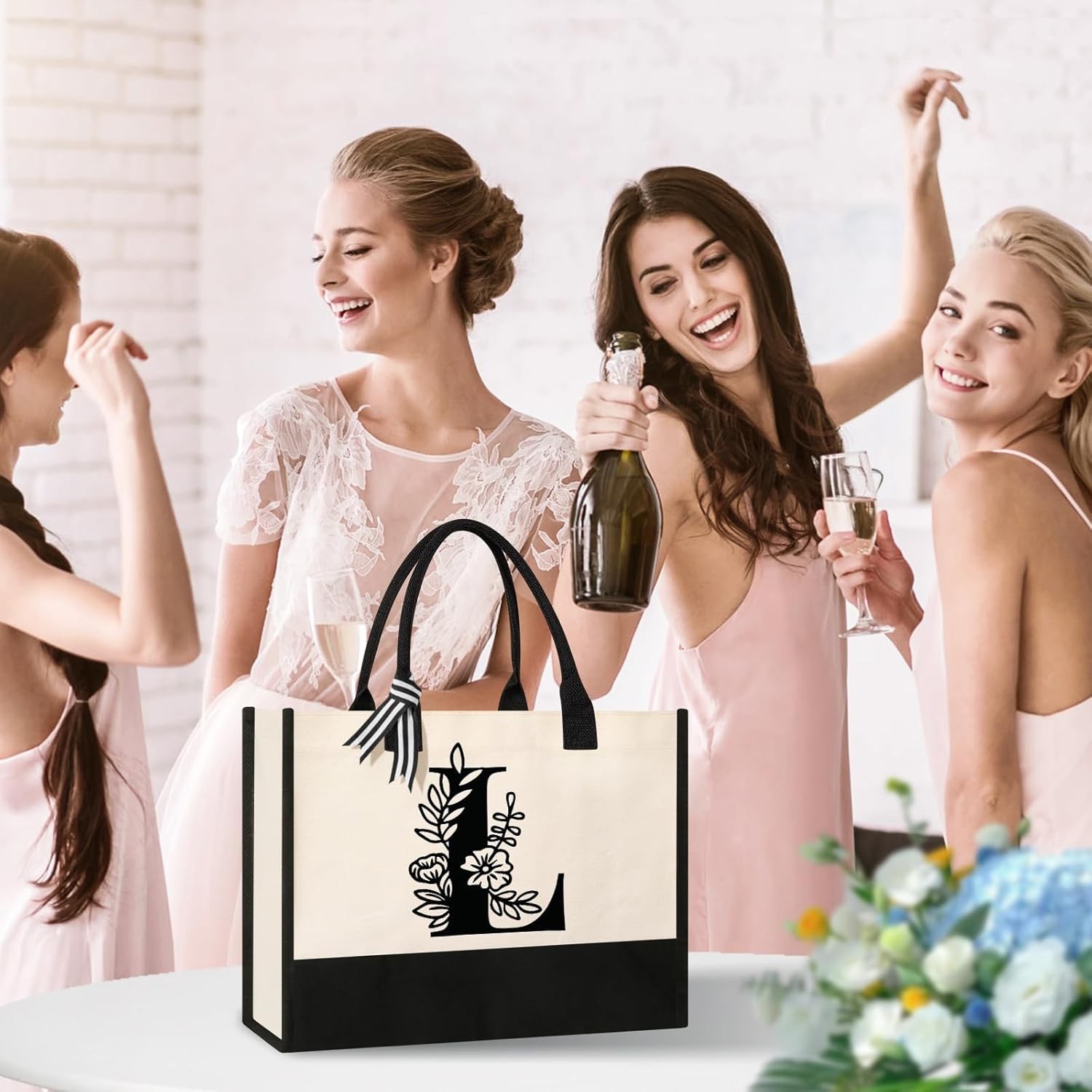 Personalized Initial Canvas Tote Bag, Suitable for Birthday, Wedding, Beach,…