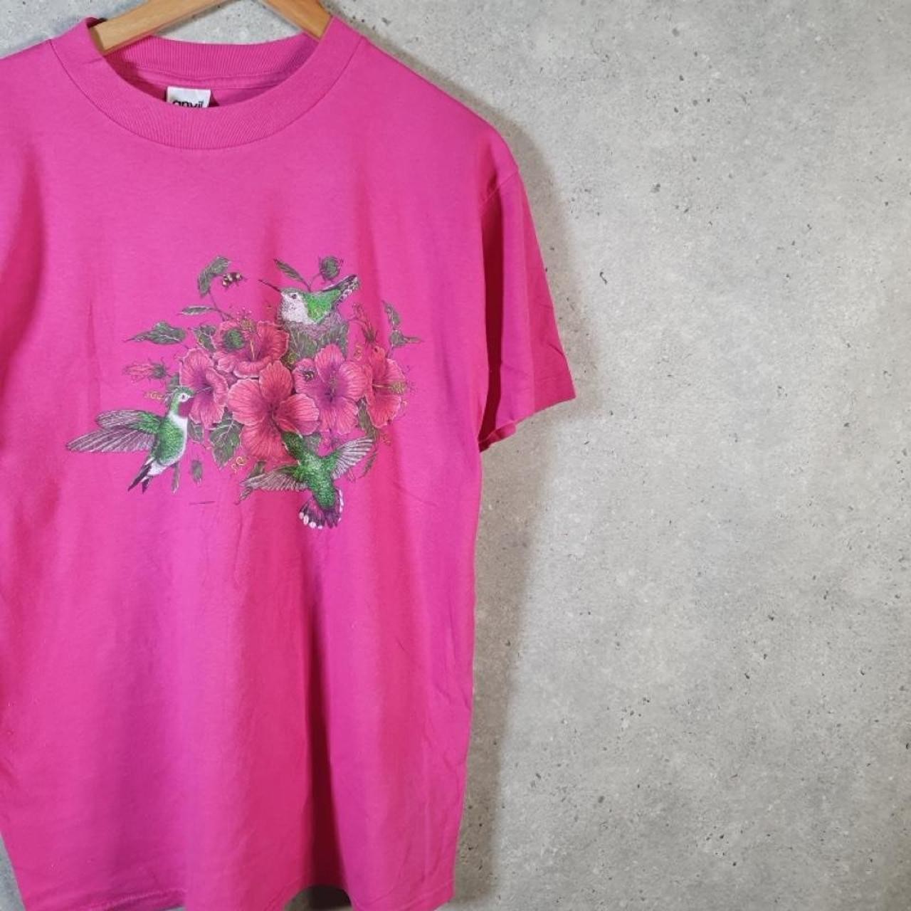 Vintage Anvil Hummingbird & Hibiscus Graphic Single Stitch TShirt Men L C31759