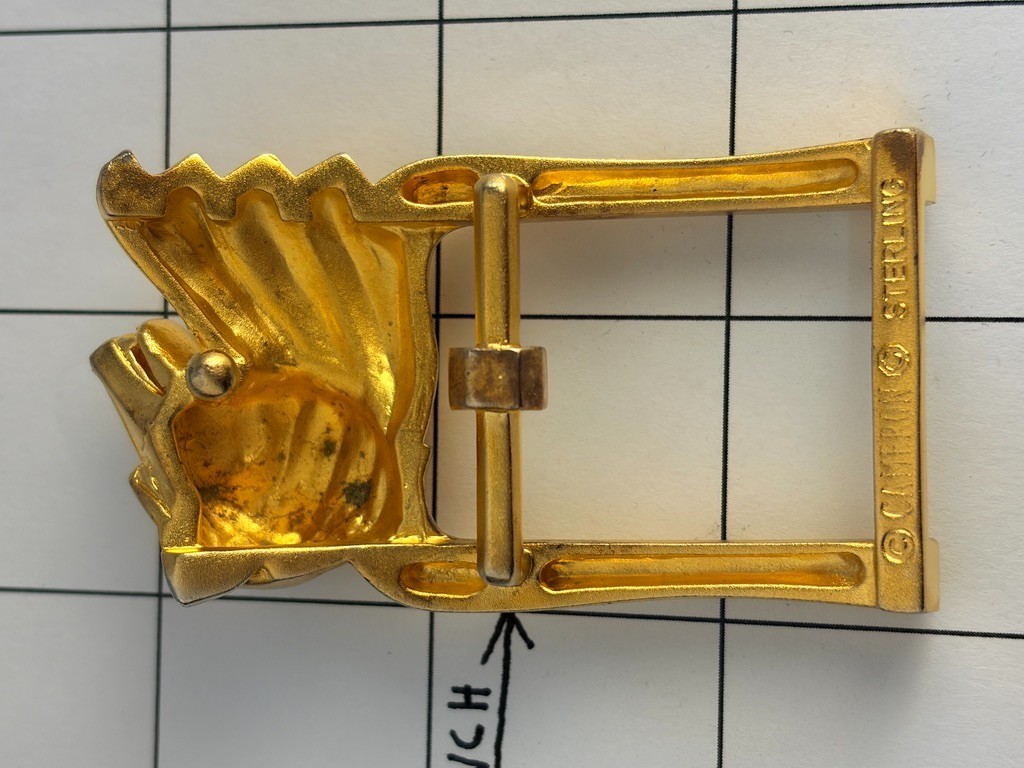 Rick Cameron Sterling Silver .925 Wolf Vermeil Belt Buckle Genuine Alligator 36