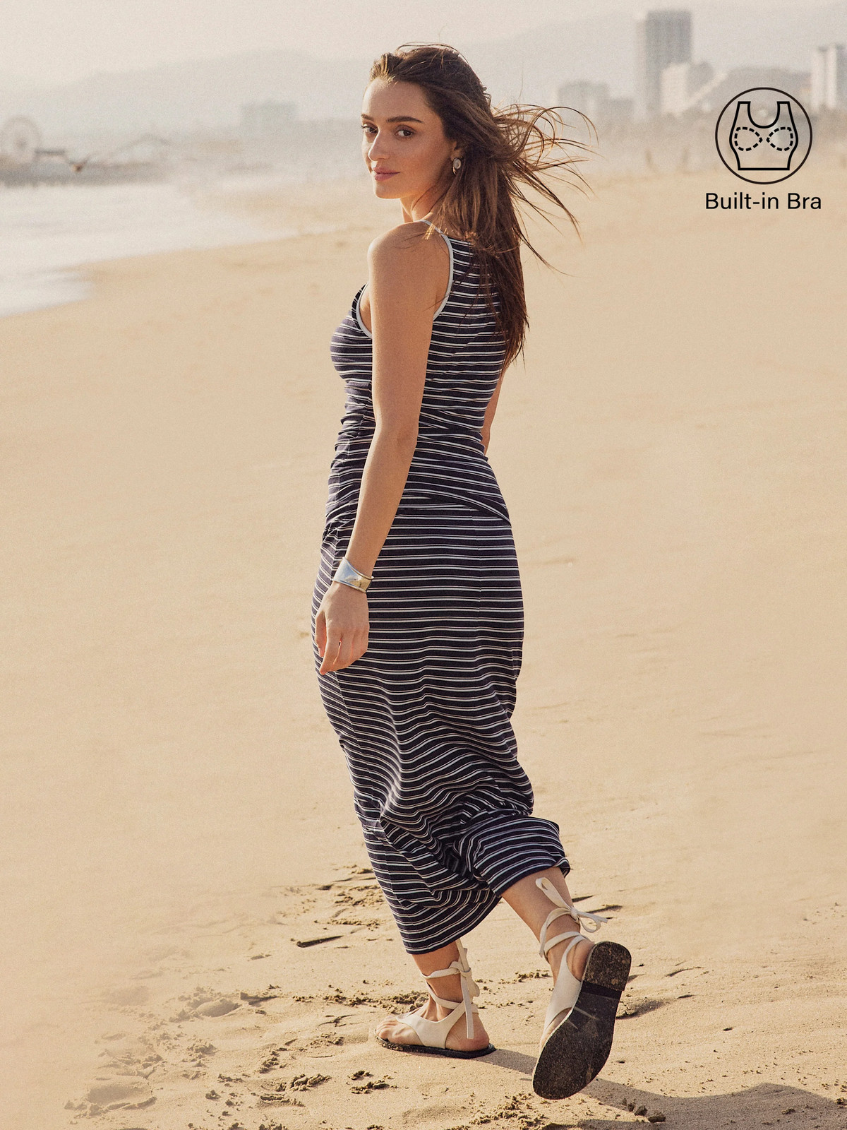 OGL 2Pcs Set Striped Spaghetti Bra Top & Low Rise Striped Midi Skirt