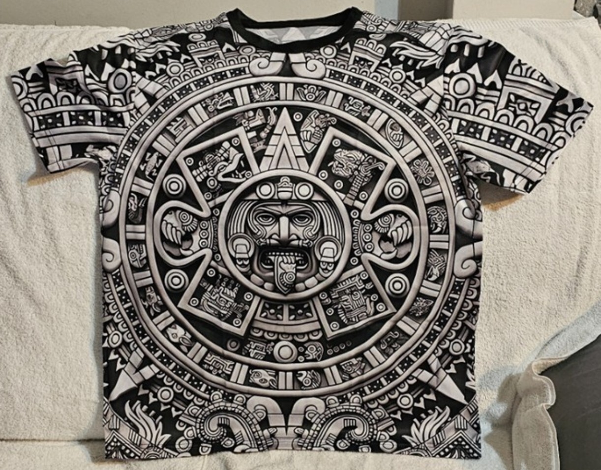 AZTEC WARRIOR CALENDAR SUN STONE MEXICA ALL OVER PRINT T-SHIRT