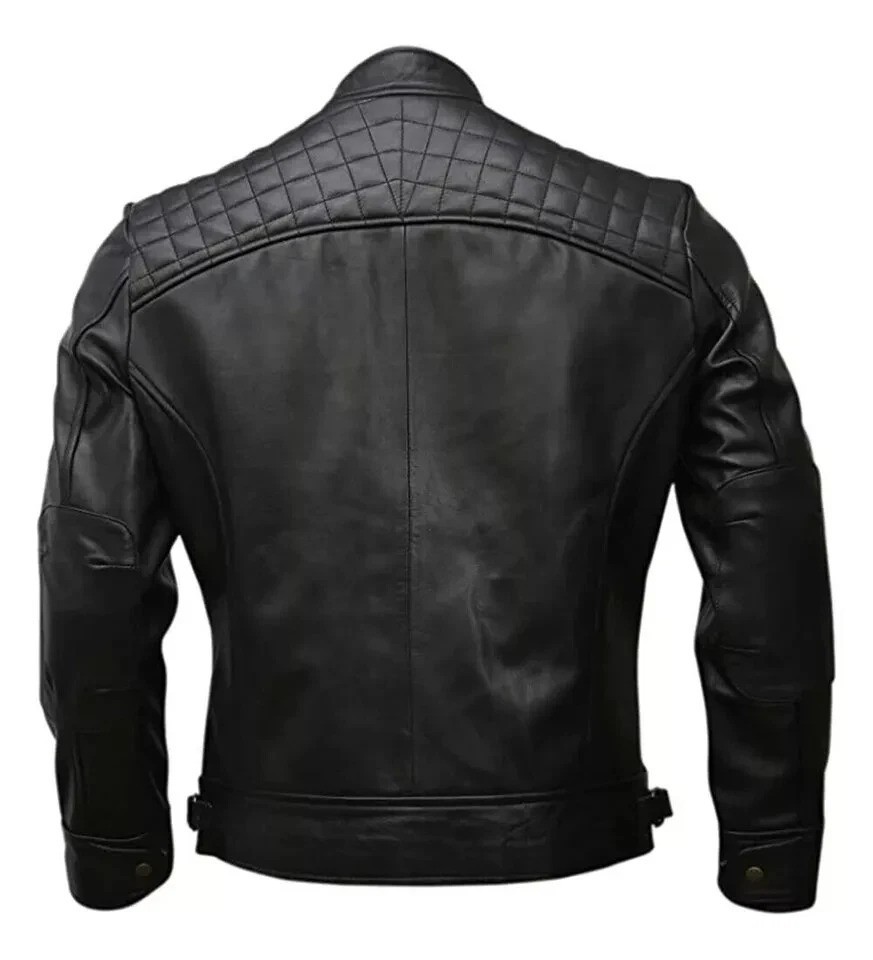 Men’s Genuine Leather Café Racer Biker Jacket Black Motorcycle Jacket Moto Style