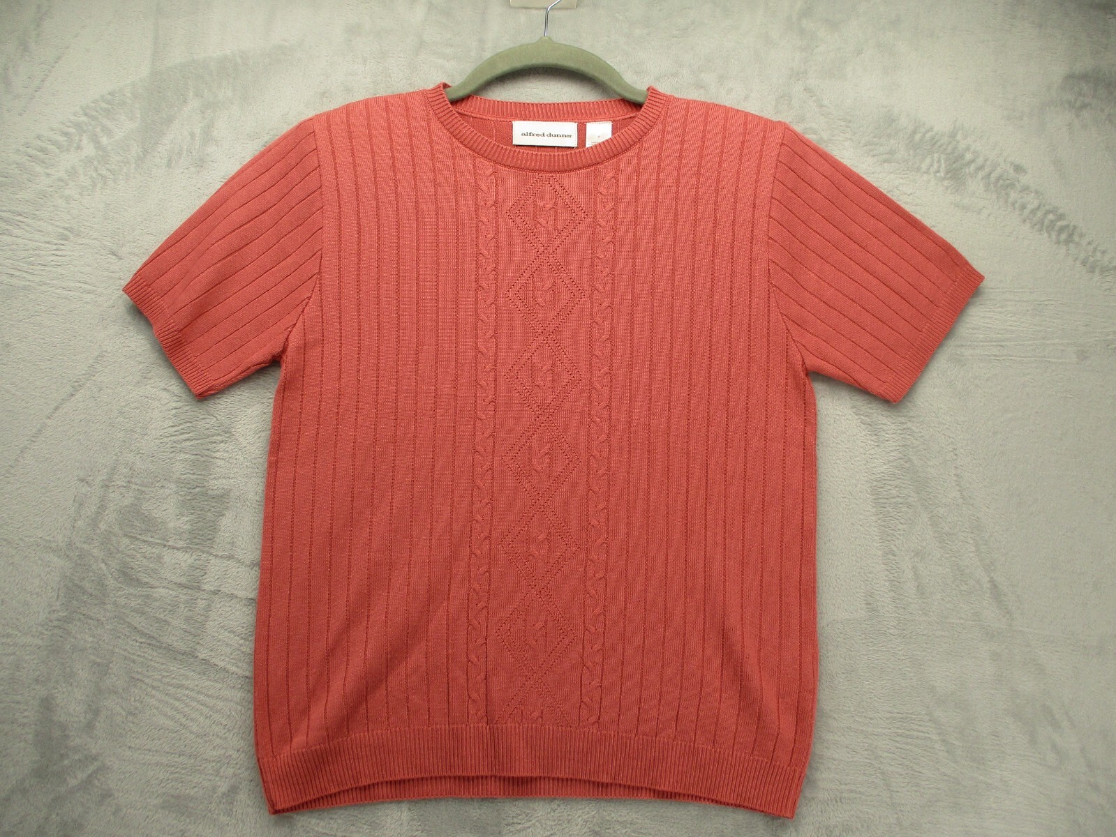 Alfred Dunner Sweater Women’s Small Pink Short Sleeve Tight Knit Shoulder Pads