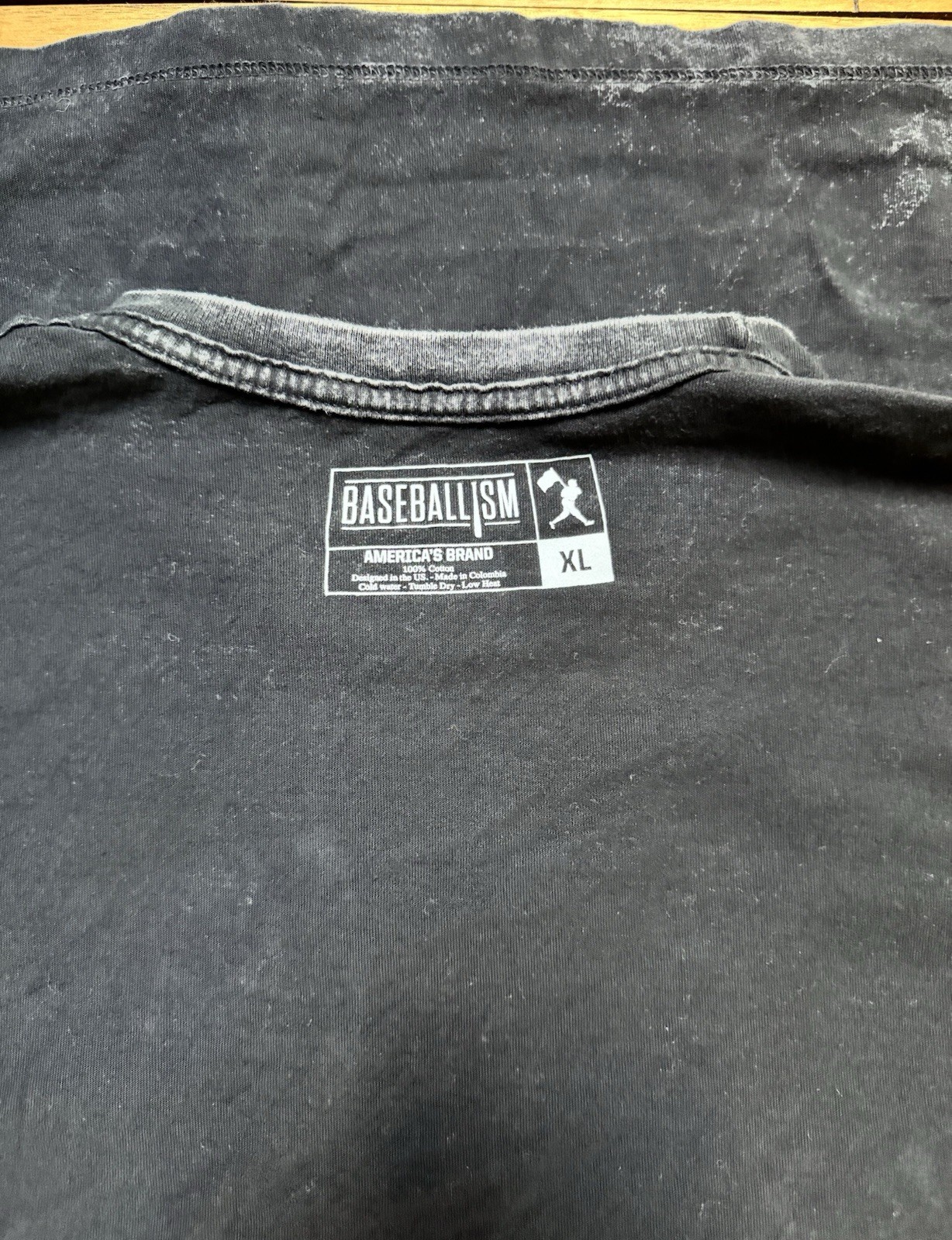 Baseballism Youth XL Black Acid Wash Graphic MLB Batterman Logo Patch Cotton Tee
