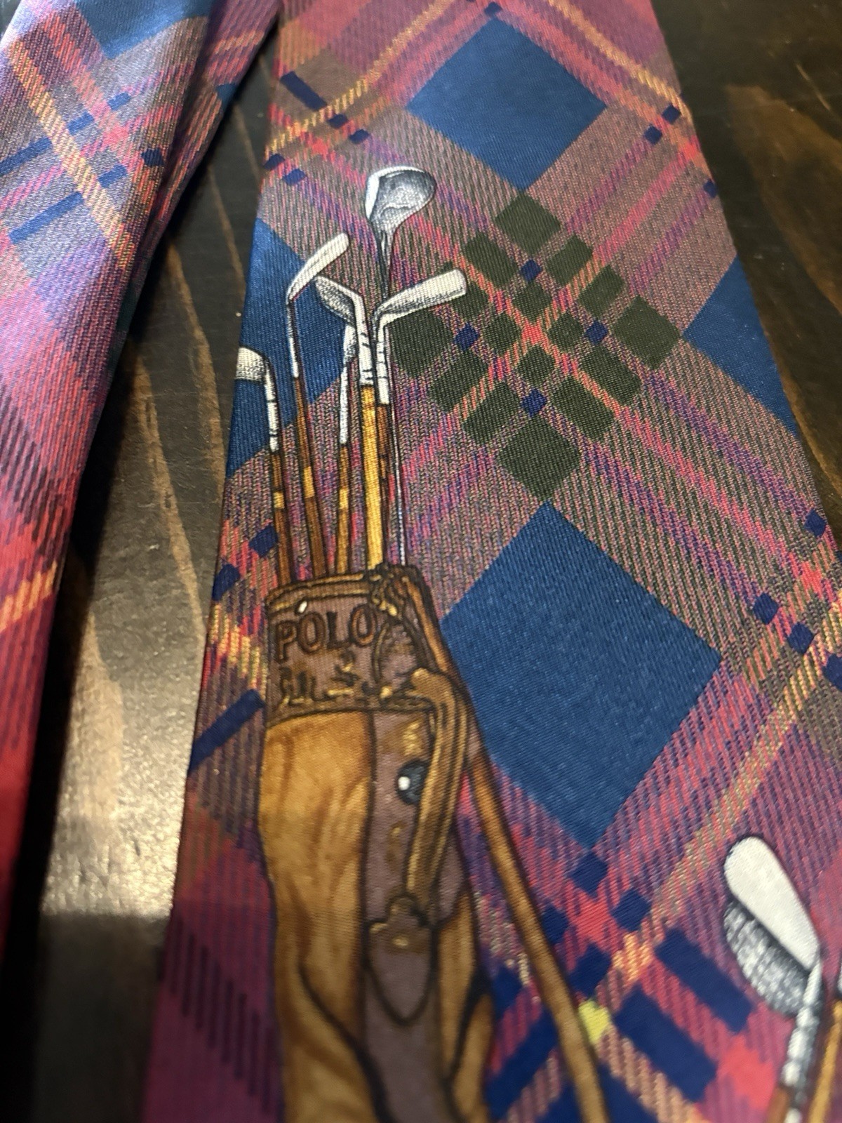 Vintage Polo Ralph Lauren for Nordstrom Golf Tie Tartan Plaid Golf Clubs Novelty