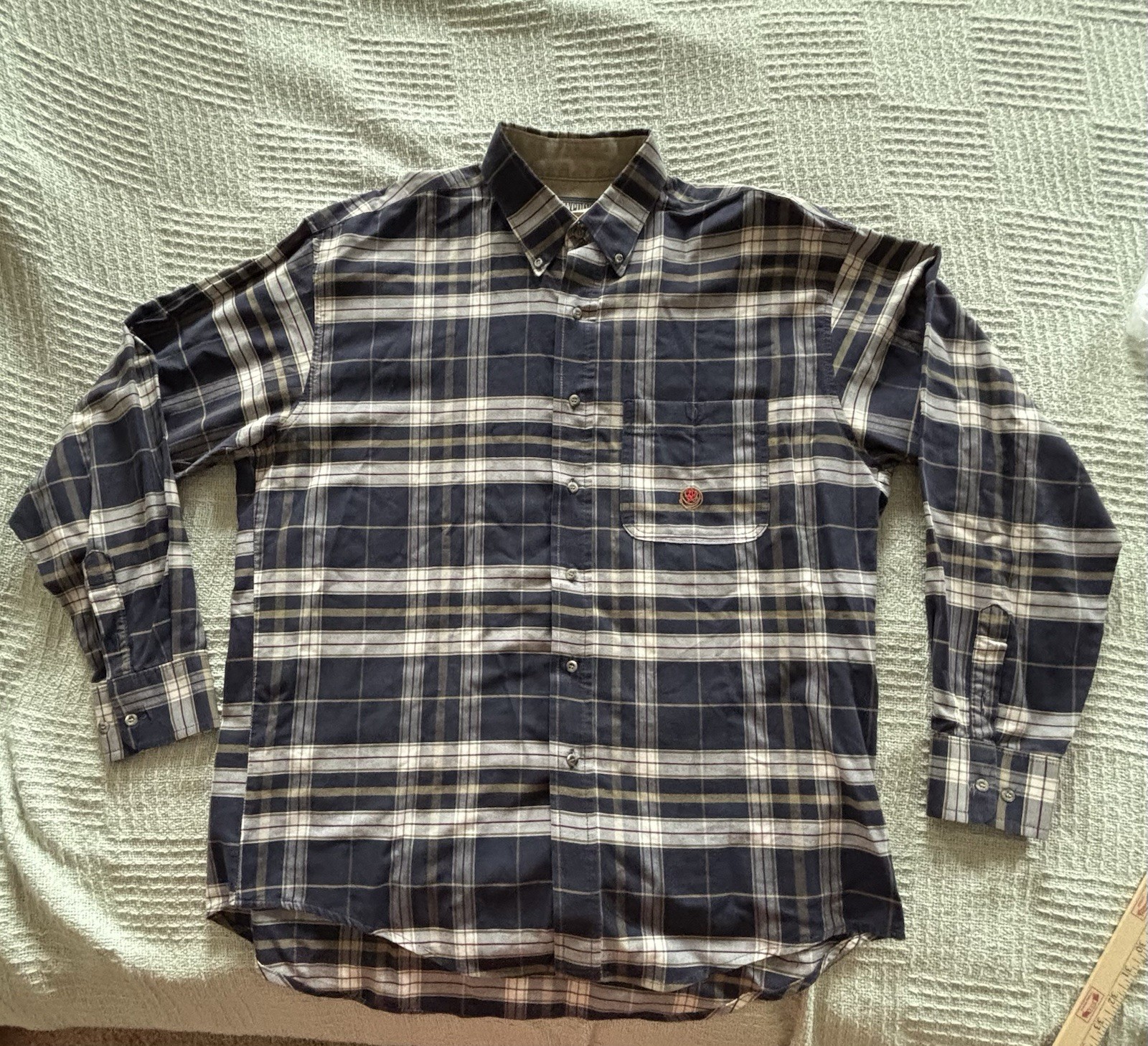 Men’s 20X Wrangler Long Sleeve Blue Plaid Shirt Large 16 1/2 X 34/35