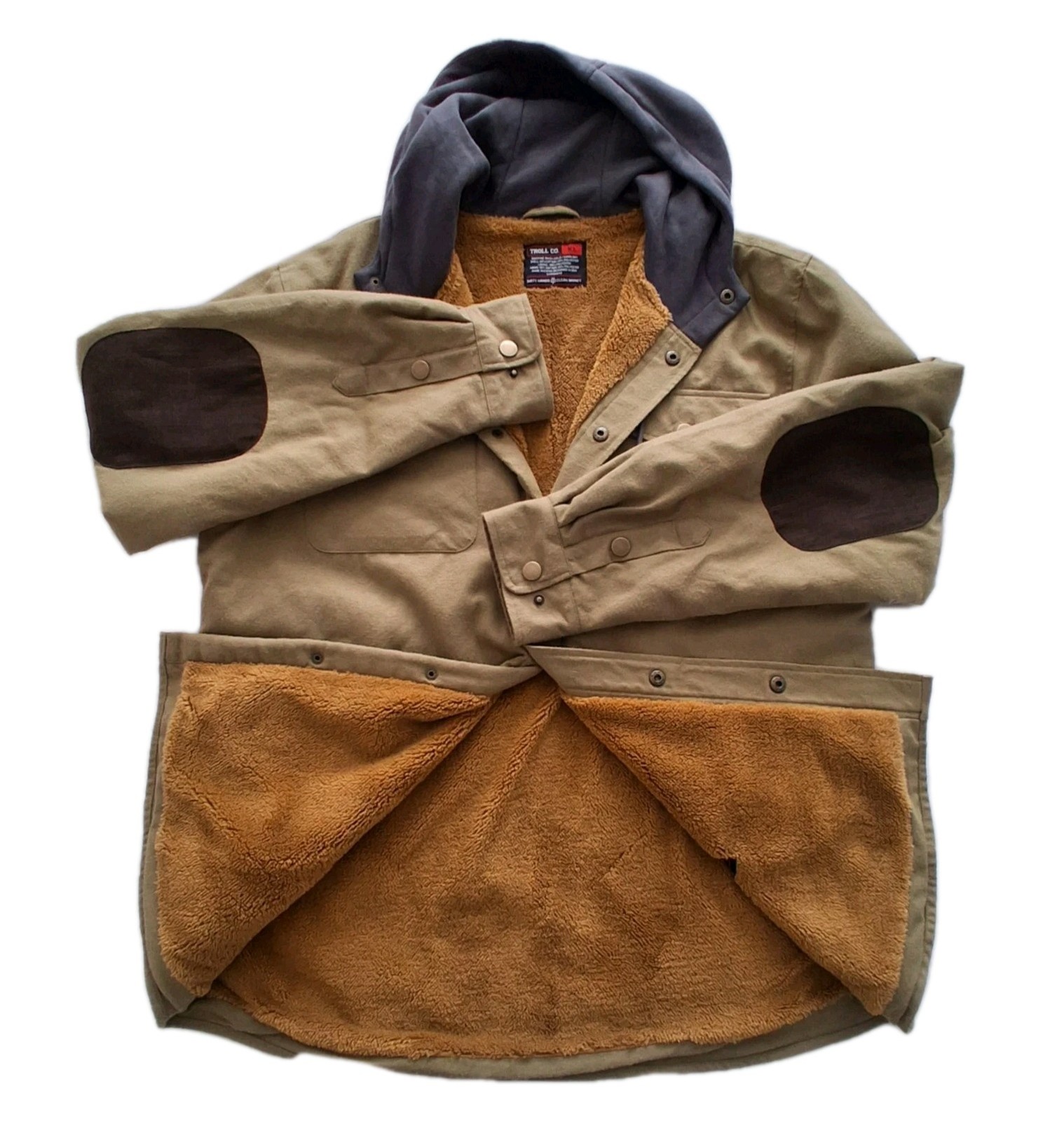 Troll Co Canvas Chore Coat Barn Jacket Mens XL Elbow Patches Lined Green Hooded