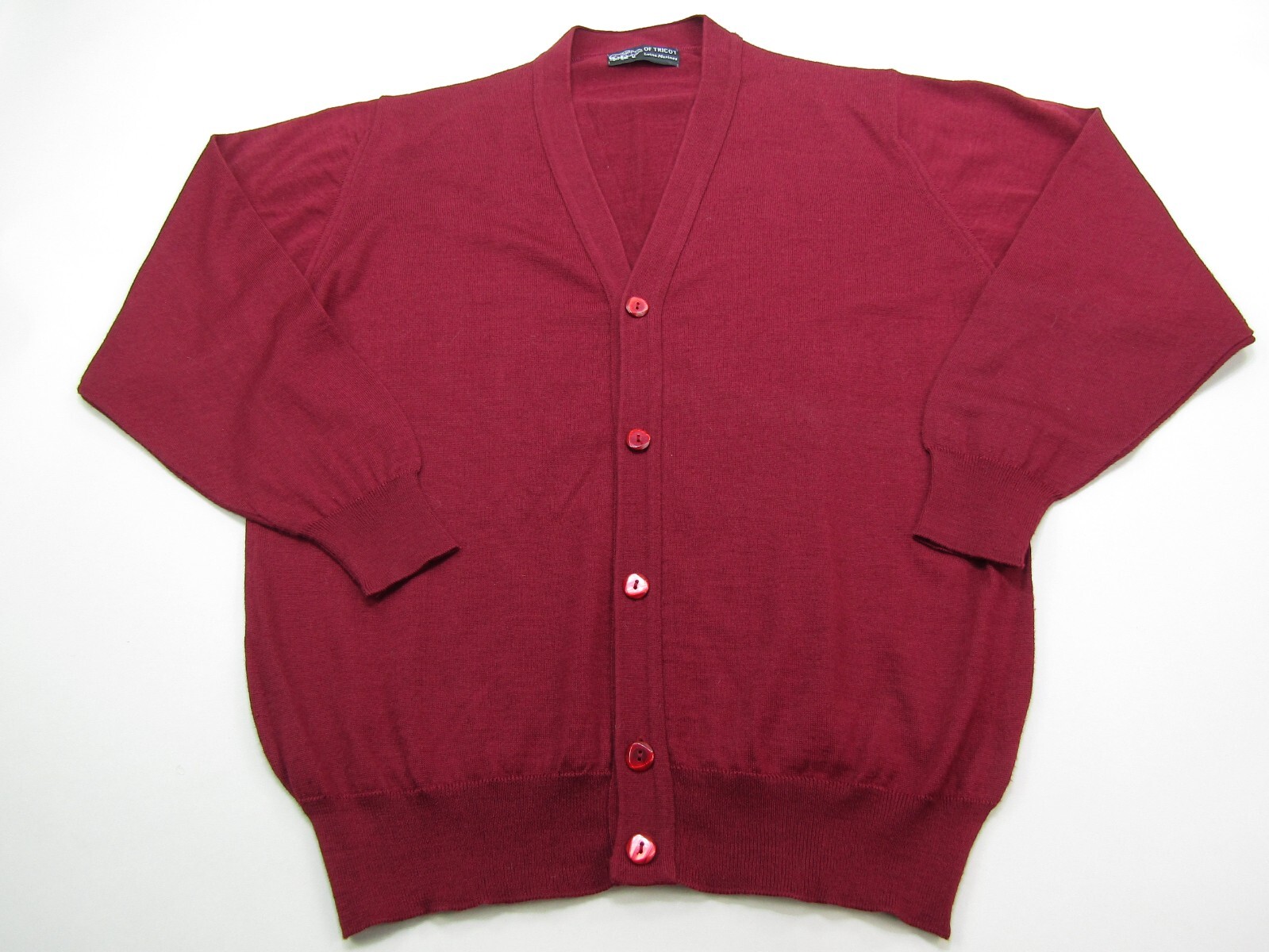 VTG Of Tricot Laine Merinos Wool Cardigan Sweater Mens Large Burgundy Grandpa