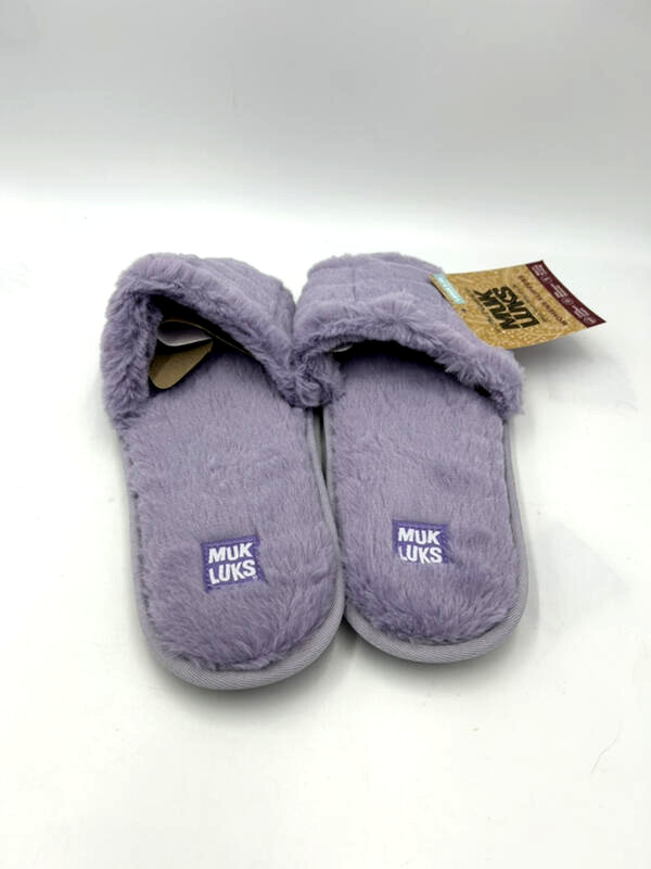 NWT Muk Luks L 9 10 Lavender Purple Plush Slide Slippers Soft Faux Fur