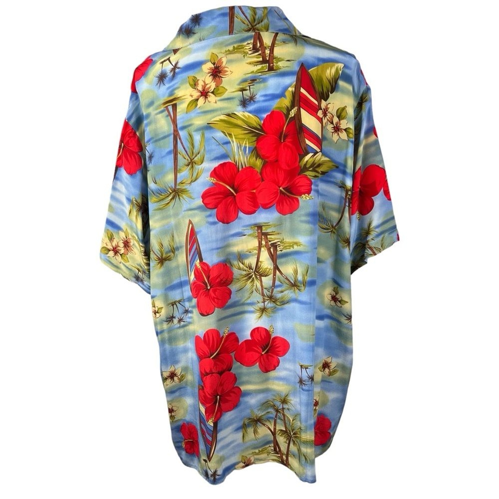 Hawaiian Silk American Classics by Anne Bowen Button Front Short Sleeves 3X Blue