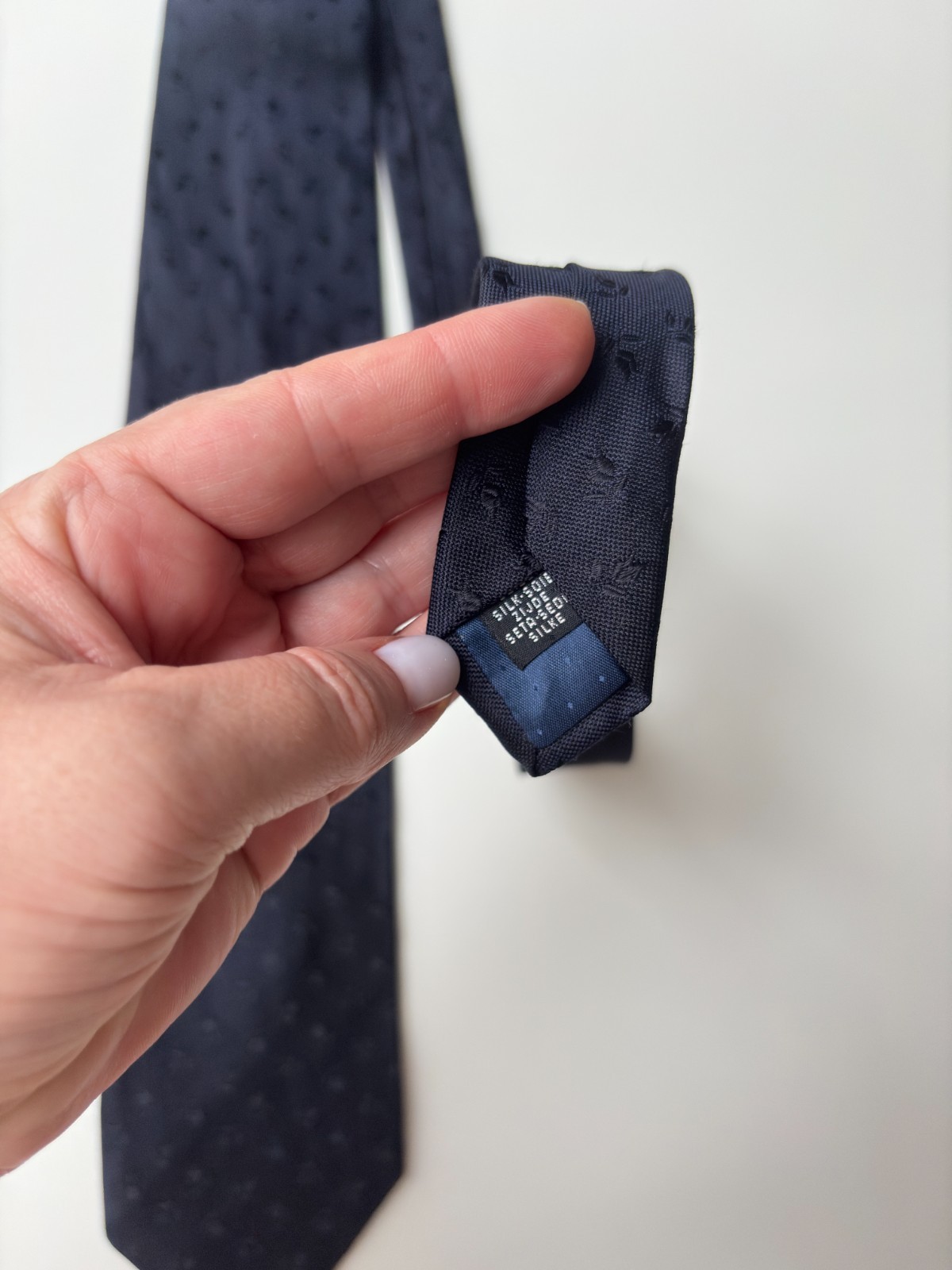 VINCI Silk Tie Navy Blue Small Floral Pattern Italy Classic 100%, 1031