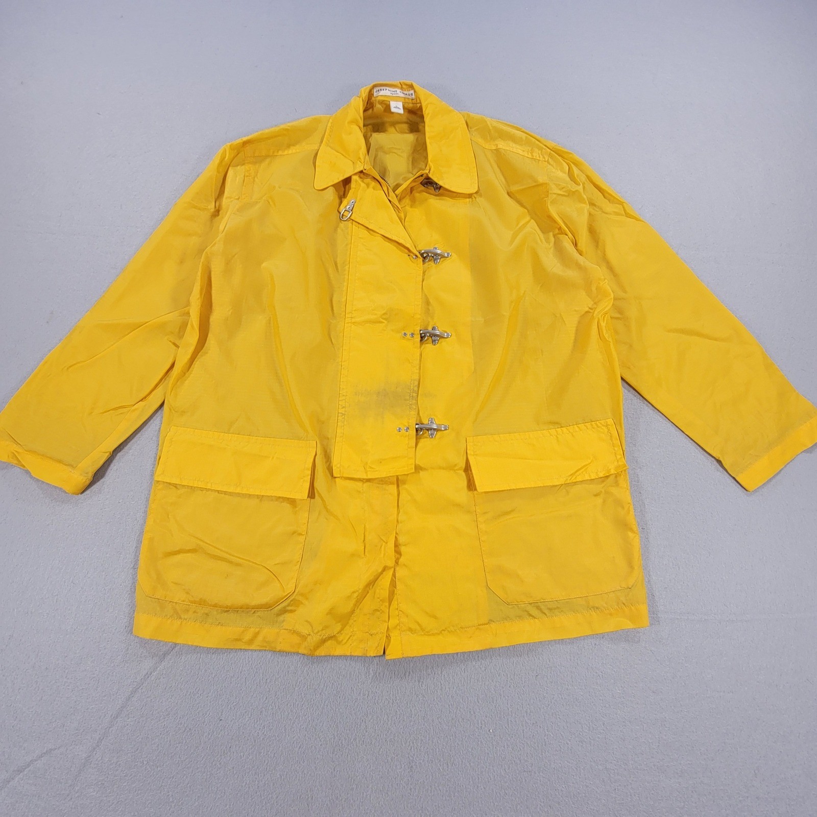 Josephine Chaus Vintage Toggle Jacket Yellow Nylon Womens Large Made Hong Kong