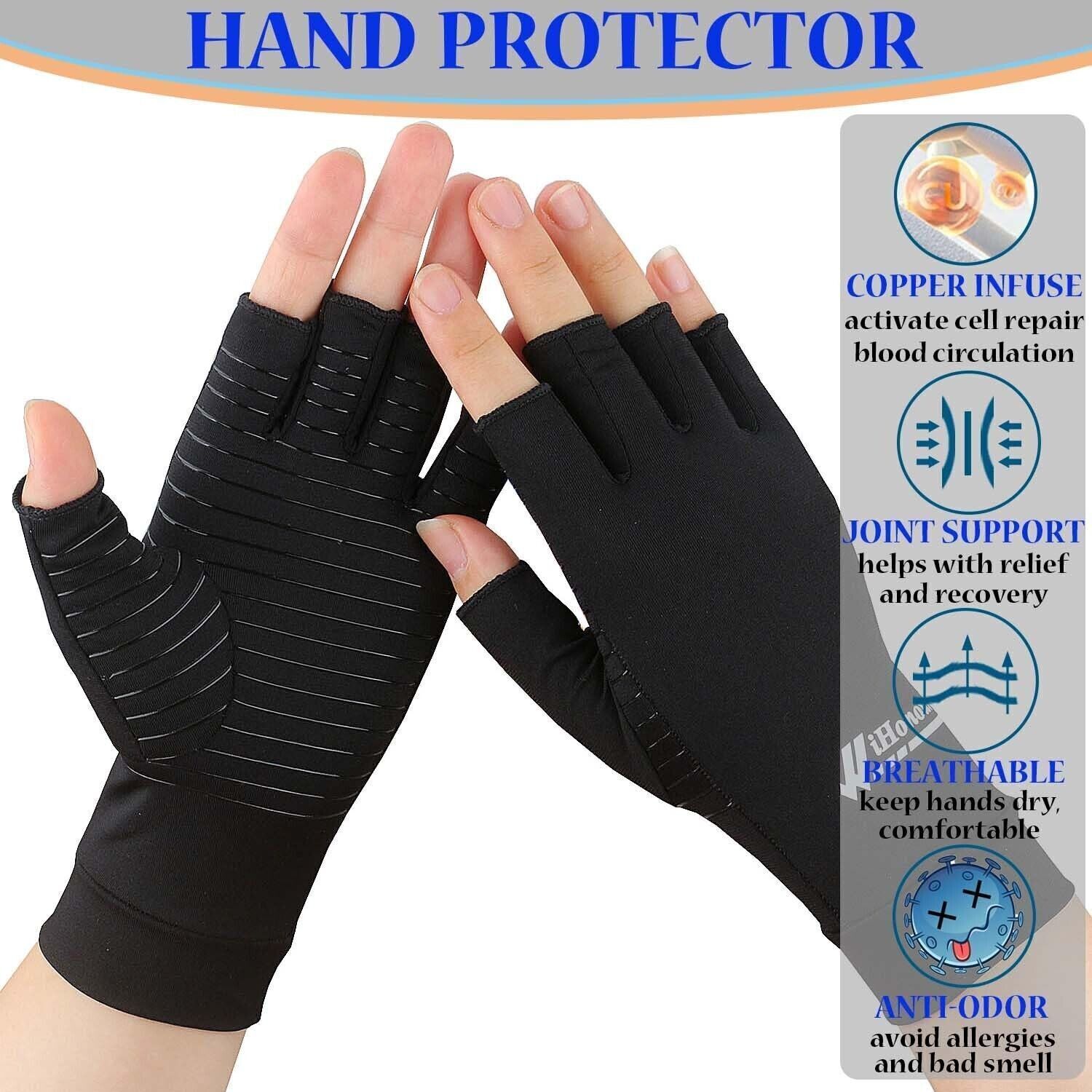 1 Pairs(2pc) Copper Arthritis Compression Gloves Hand Support Joint Pain Relief