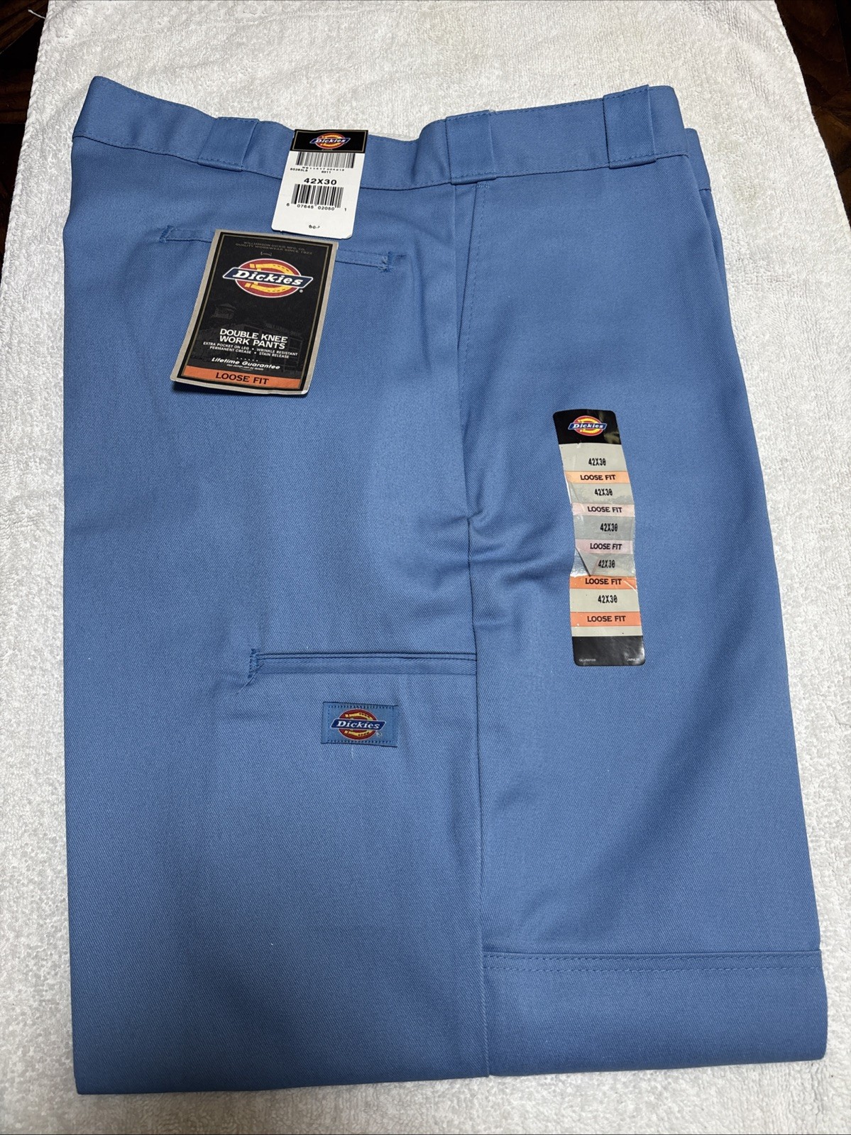 Dickies mens light blue double knee cell phone pocket loose fit work pants 42X30