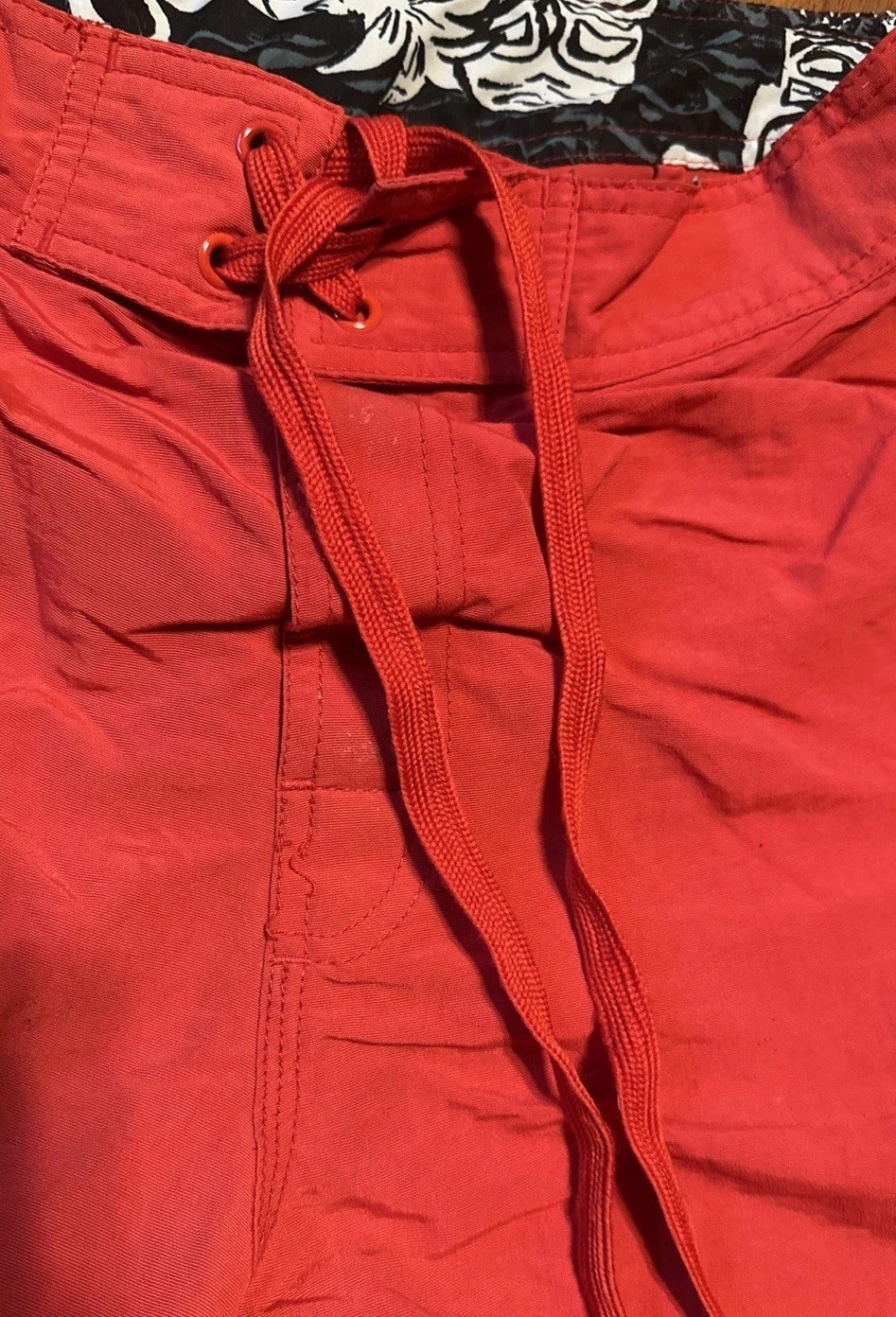 Vintage 80s Hobie Shorts Swim Trunks Red W Trim Surf Size 34 Made In USA