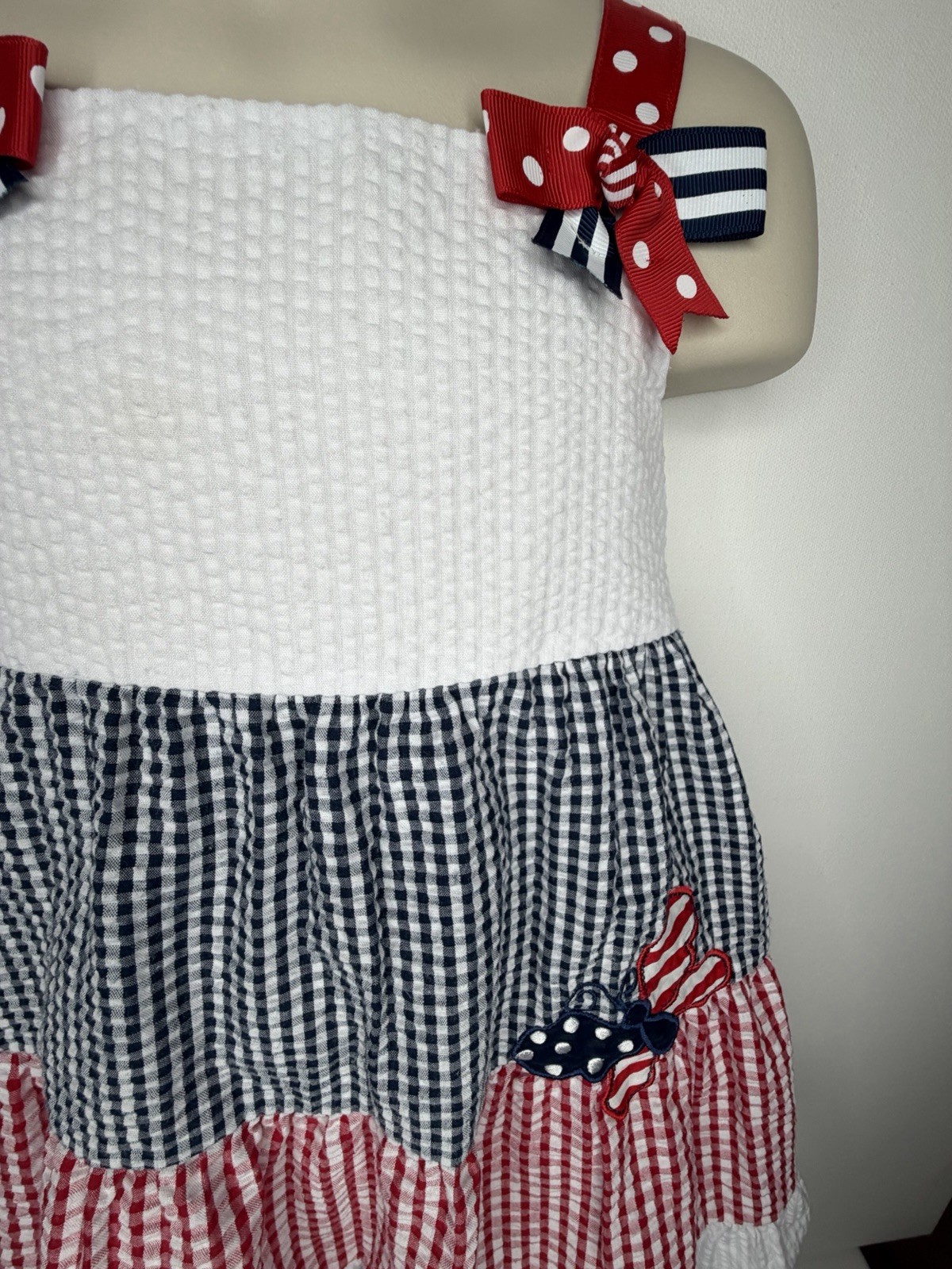 Emily Rose Red White Blue Dress Gingham Appliqué Butterfly Size 3T