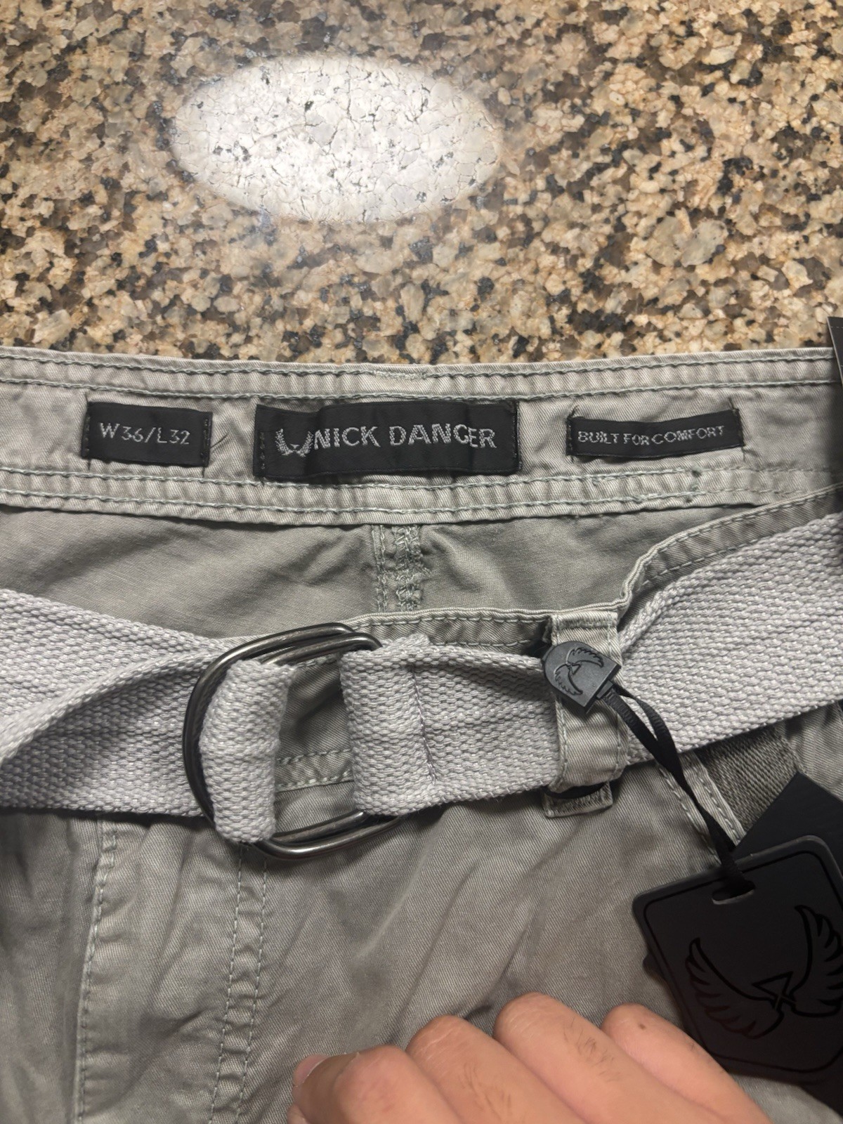 Nick Danger Men’s Light Grey Solid Cargo Shorts Belted Flat Front Buckle