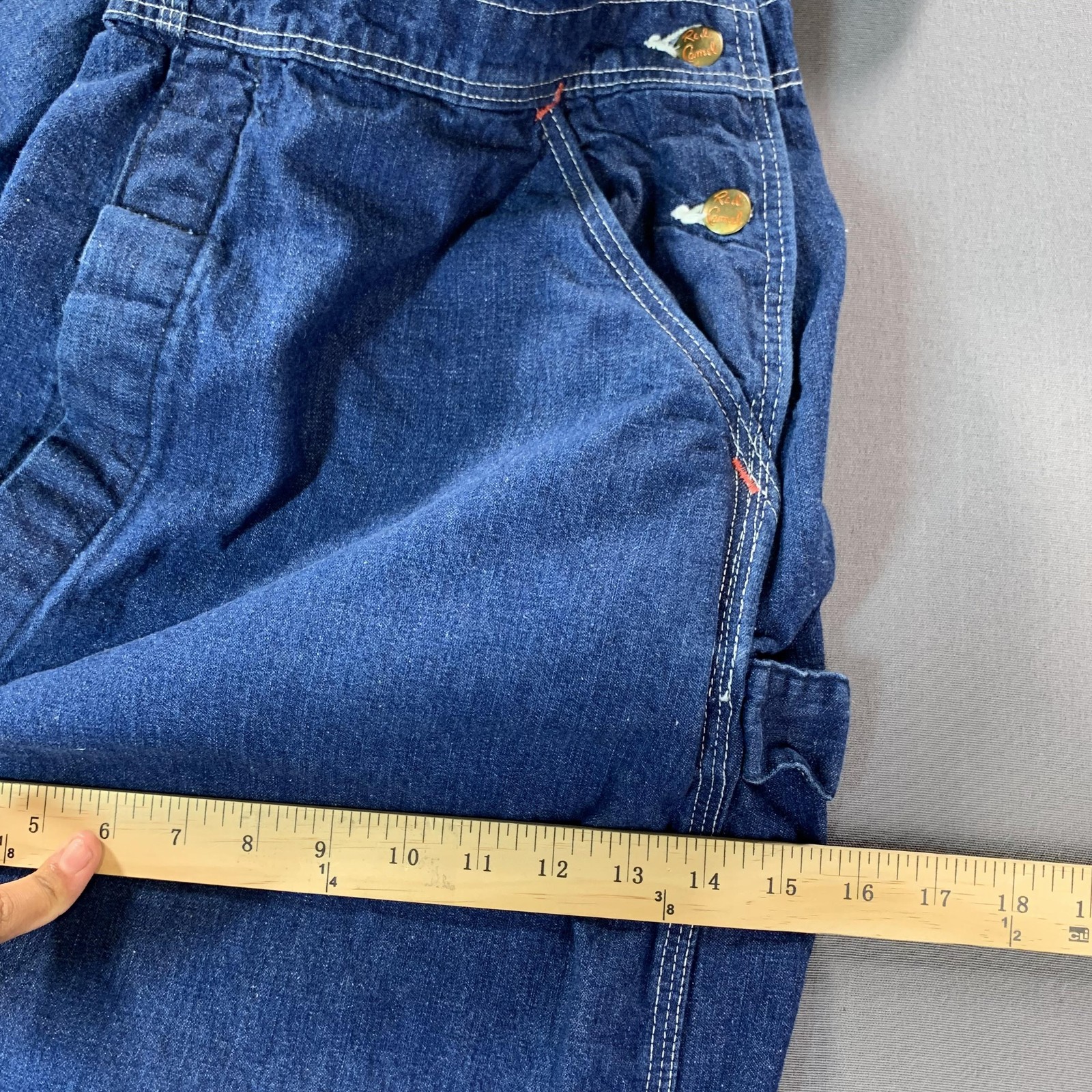 VTG Red Camel Sanforized Bib Overall Men 36×27 Blue Denim Workwear Carpenter 50s