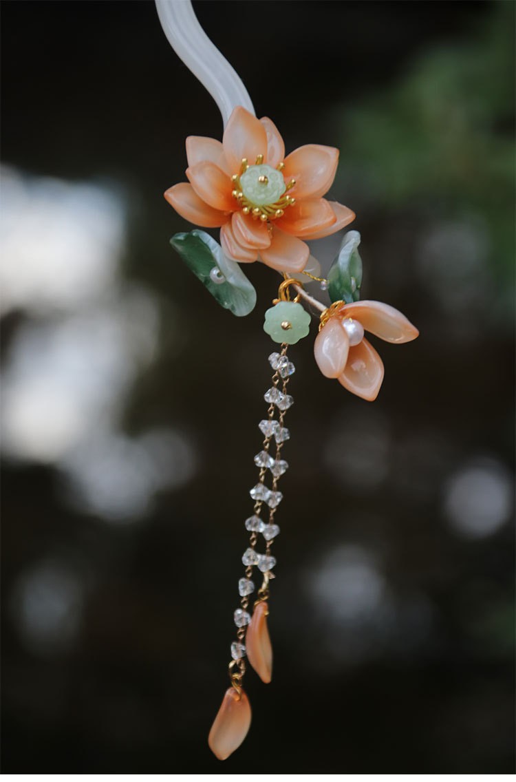 White Lotus Tassel Hairpin Traditional Chinese Hair Stick Hair Accessories Hanfu