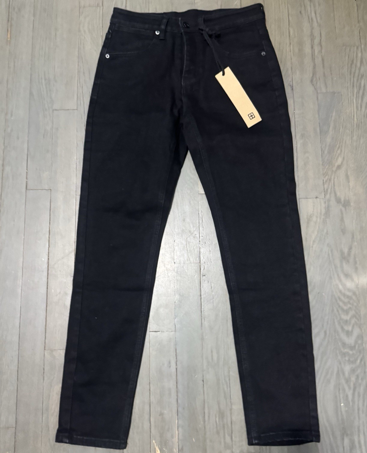 Ksubi Men’s Black Skinny Slim Fit Stretch Denim Logo Button 5-Pocket Jeans