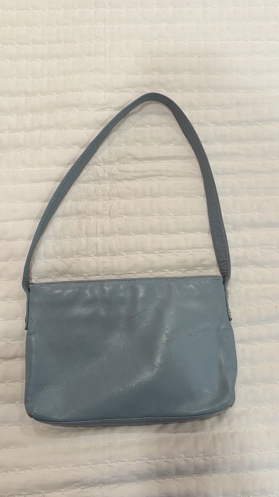 Perlina Vintage Light Blue Shoulder Bag Silver Hardware Turn Lock Zipper Accents