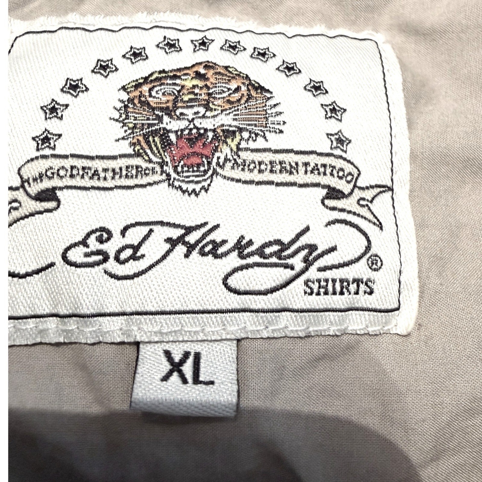 Ed Hardy Mens Tan Short Sleeve Button Down Shirt Love Kills Slowly Skull XL