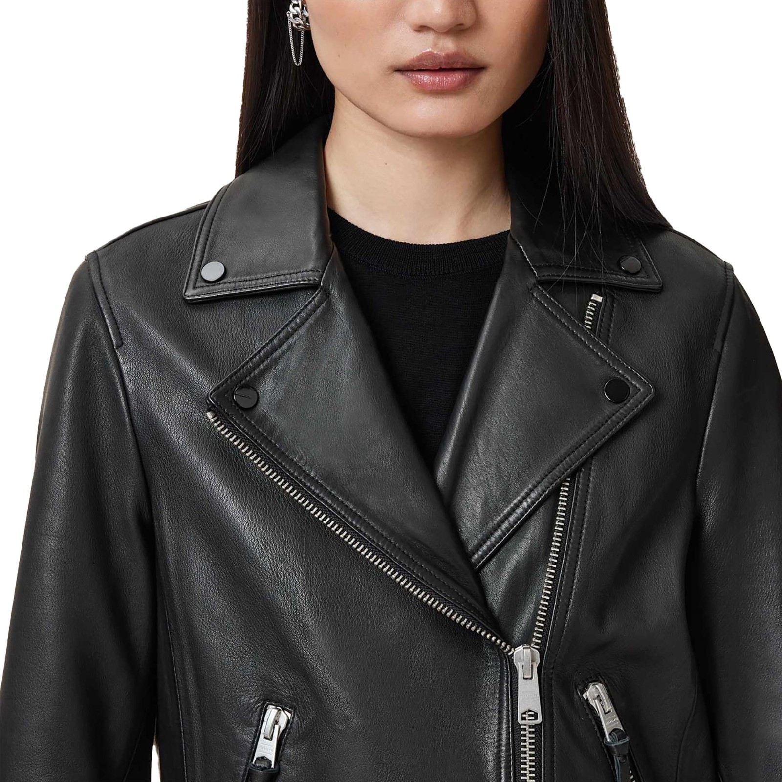 Women Real Leather Jacket Black Biker Moto Asymmetric Zip Up Motorcycle Coat