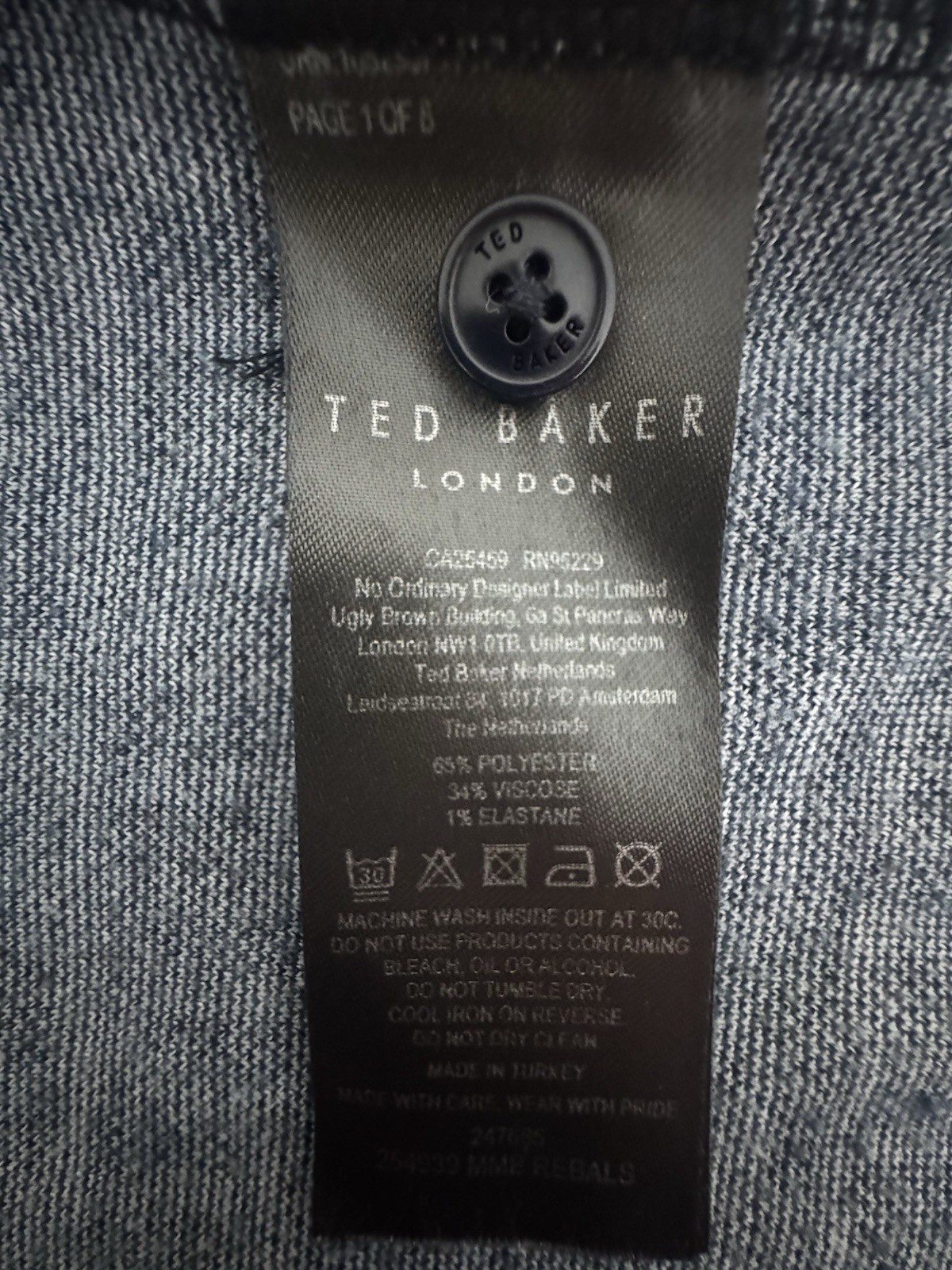 Ted Baker London Polo Shirt Mens Size 5 US XL Blue Geometric Pattern