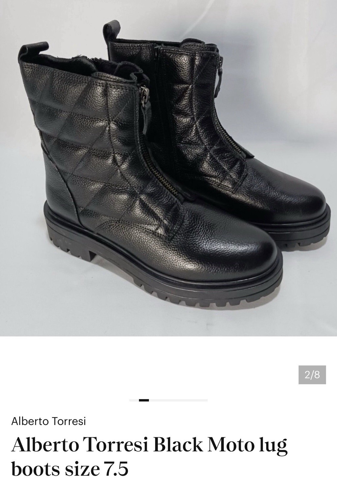 Alberto Torresi Men’s Black Leather Moto Ankle Boots Lug Sole Zip 7.5