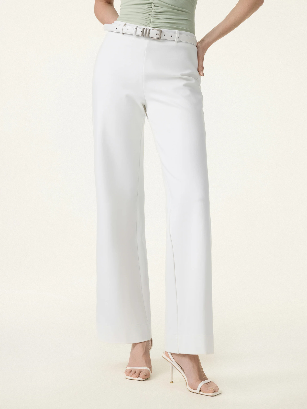 Not-See-Thru Drapey Mid Rise Wide Leg Pull-on Pant with Pockets