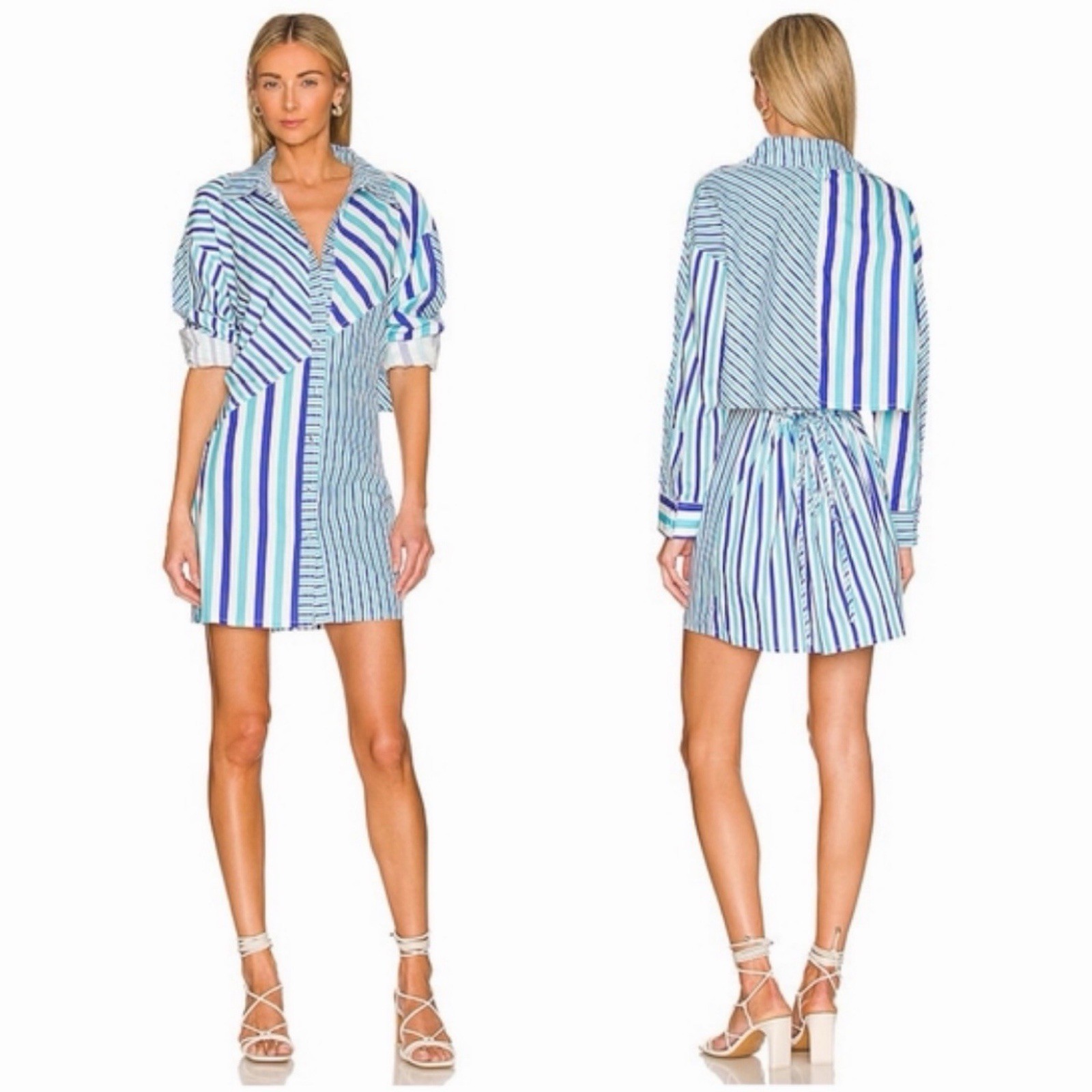 Solid & Striped The Emerson Poplin Shirt Dress in Mixed Stripe Cerulean Size M