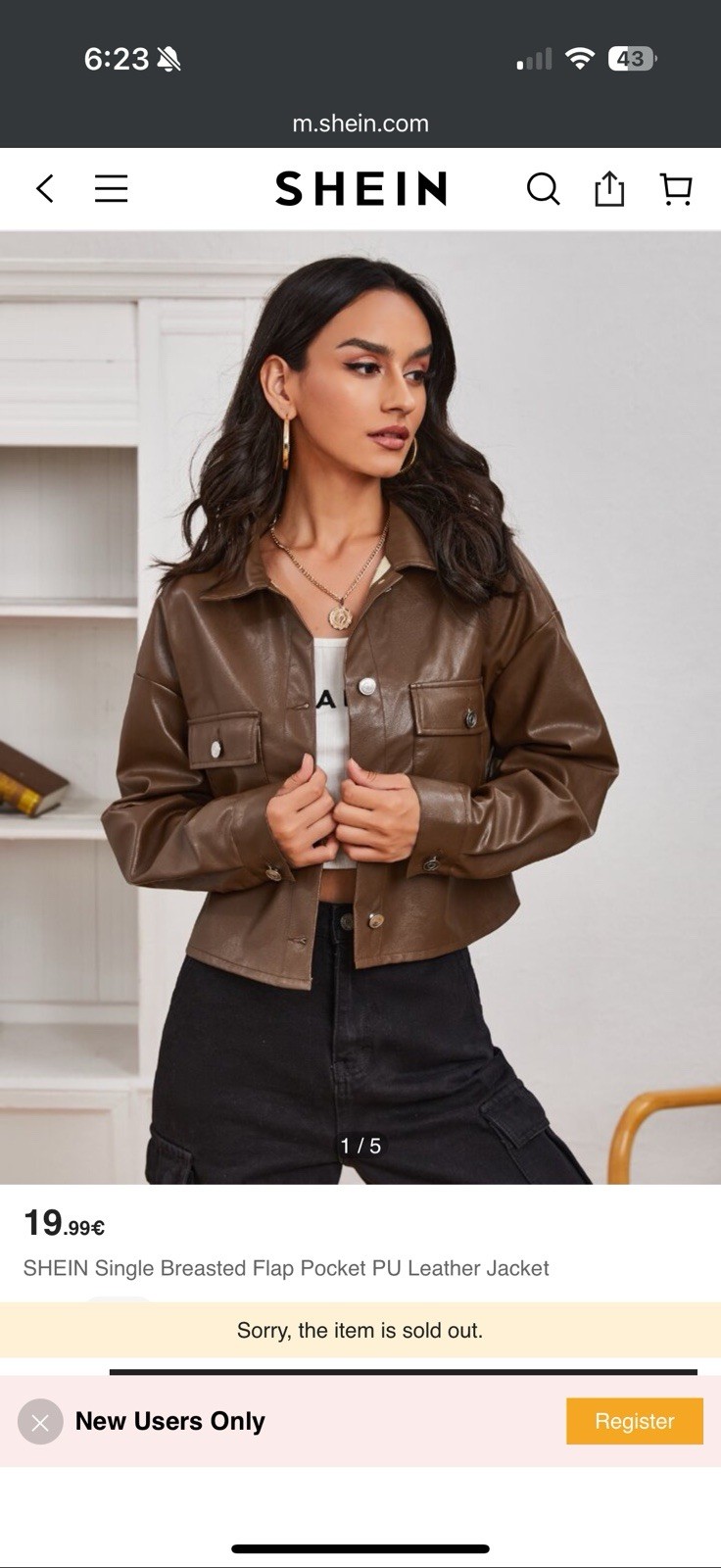 Shein Women’s Single Breasted Flap Pocket PU Leather Jacket Brown Size Med EUC