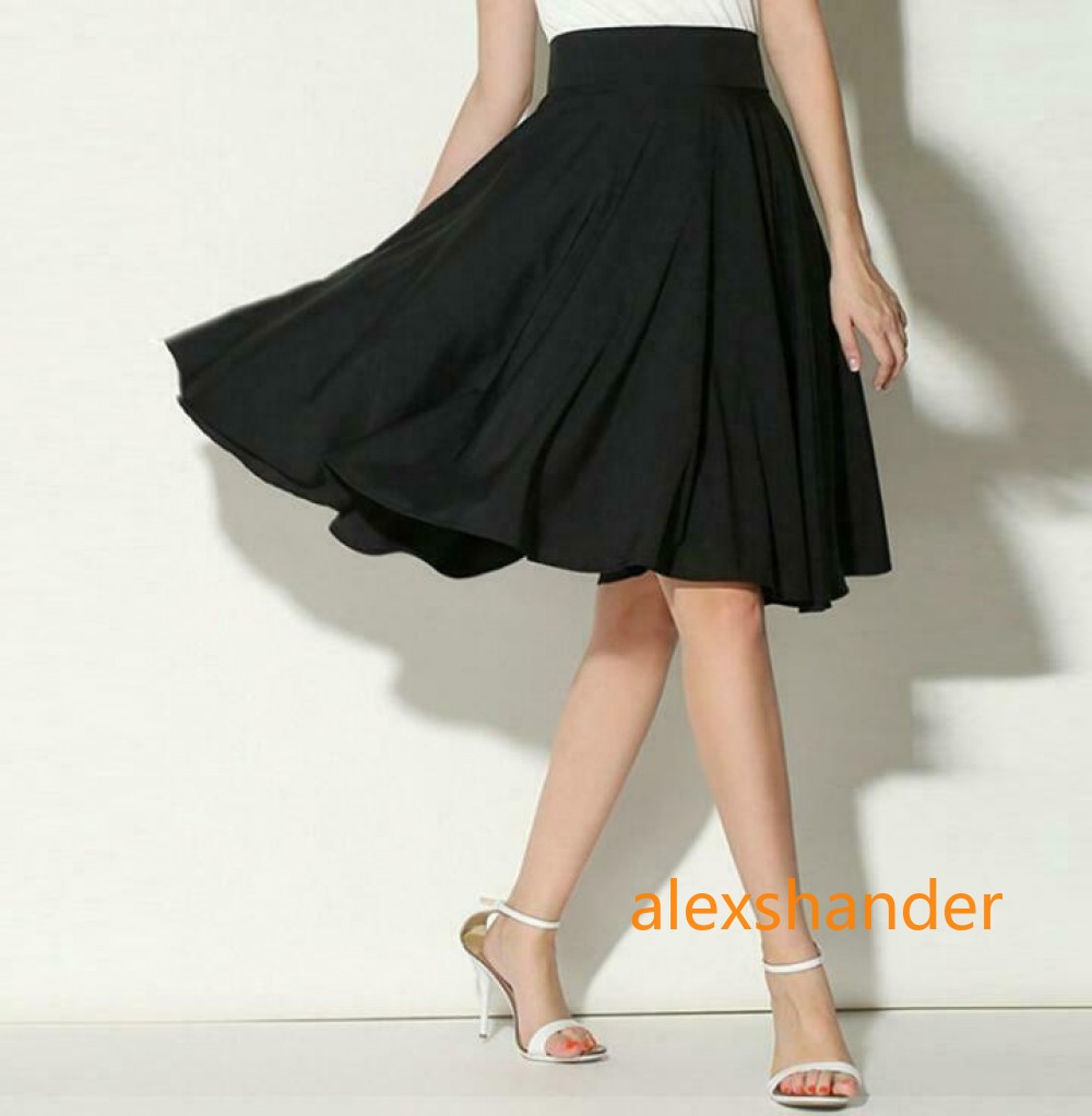 New Women Midi Flared Knee Length Skater Skirt Ladies Stretch Office Work Skirt