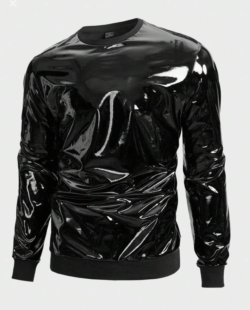 Men PVC Black Vinyl Patient Shiny Sweat Shirt Disco Gothic Punk glossy Jacket