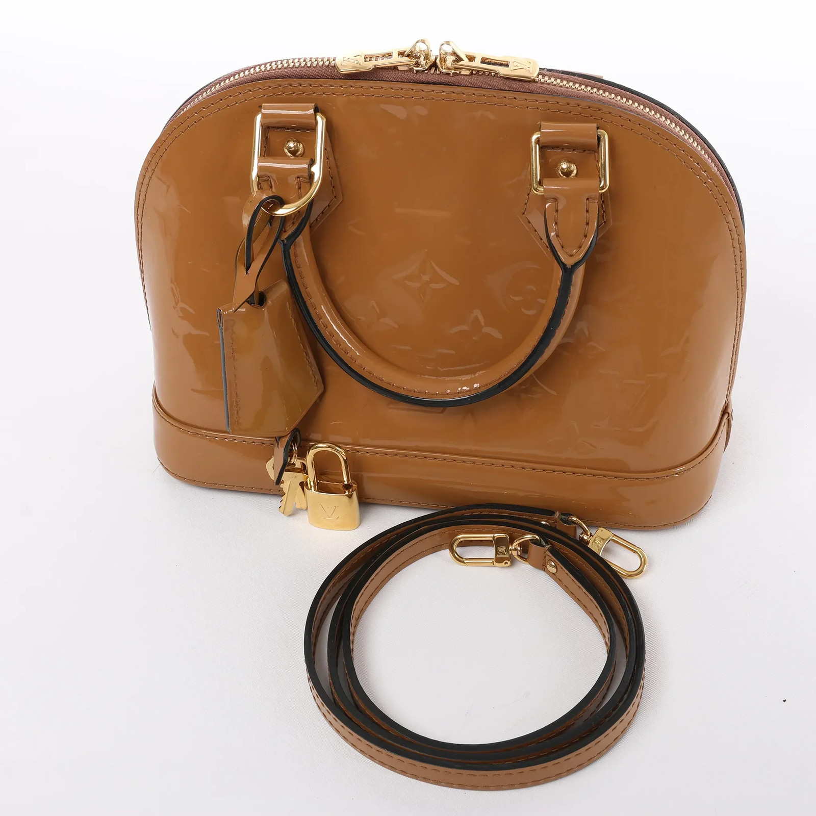 Louis Vuitton Alma BB Monogram Vernis 2Way Handbag in Brown M91585
