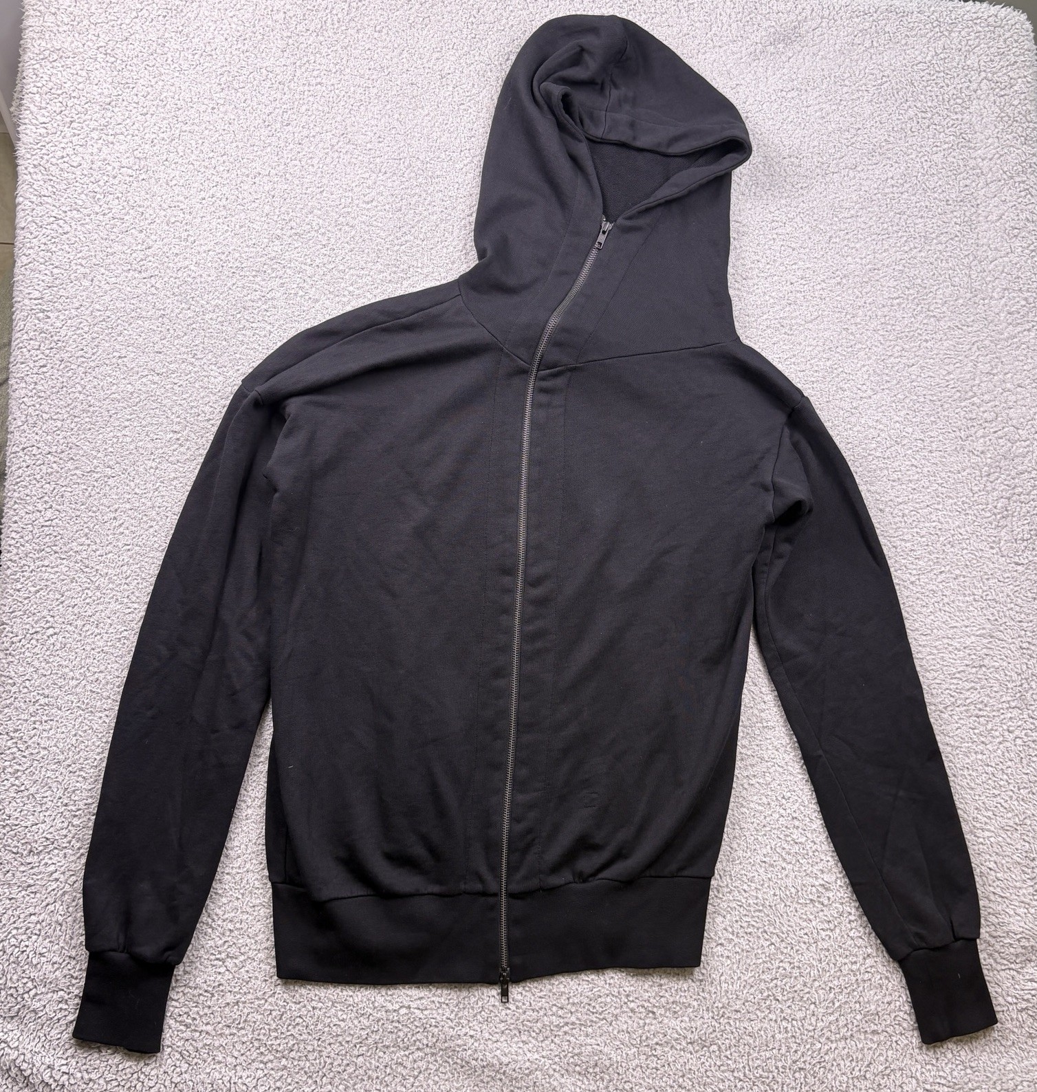 Ann Demeulemeester Hoodie 34 S Black Asymmetrical Zip Sweatshirt Avant Garde
