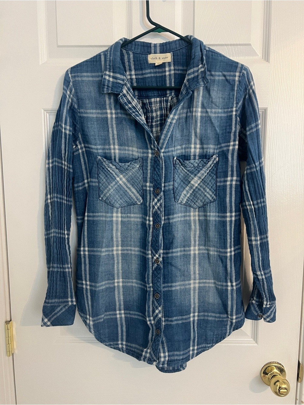 Cloth & Stone Blue Plaid Gauze Cotton Button Up Shirt Women’s Large