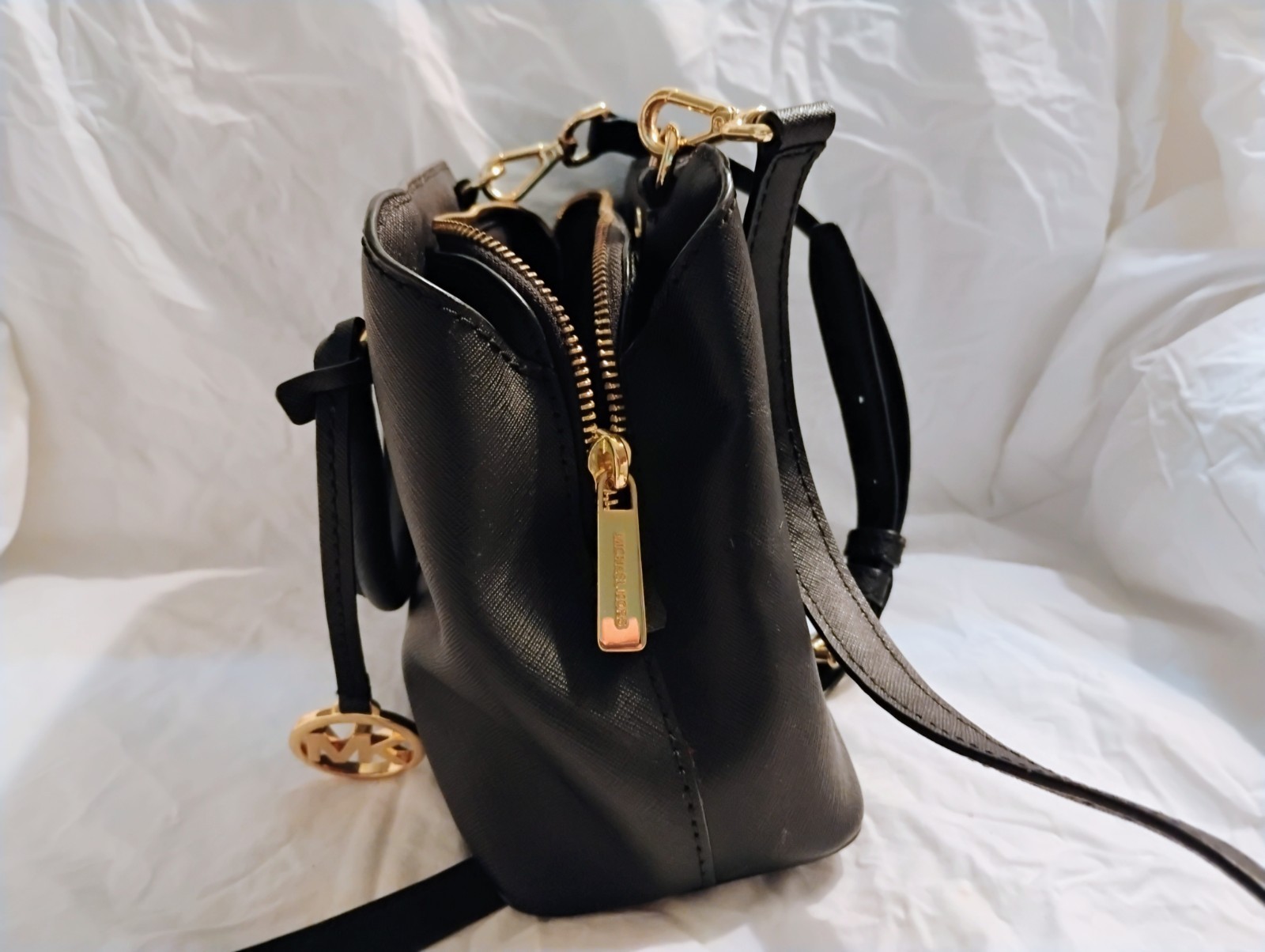 Michael Kors Small Savannah Gold Black Saffiano Leather Satchel bag tote