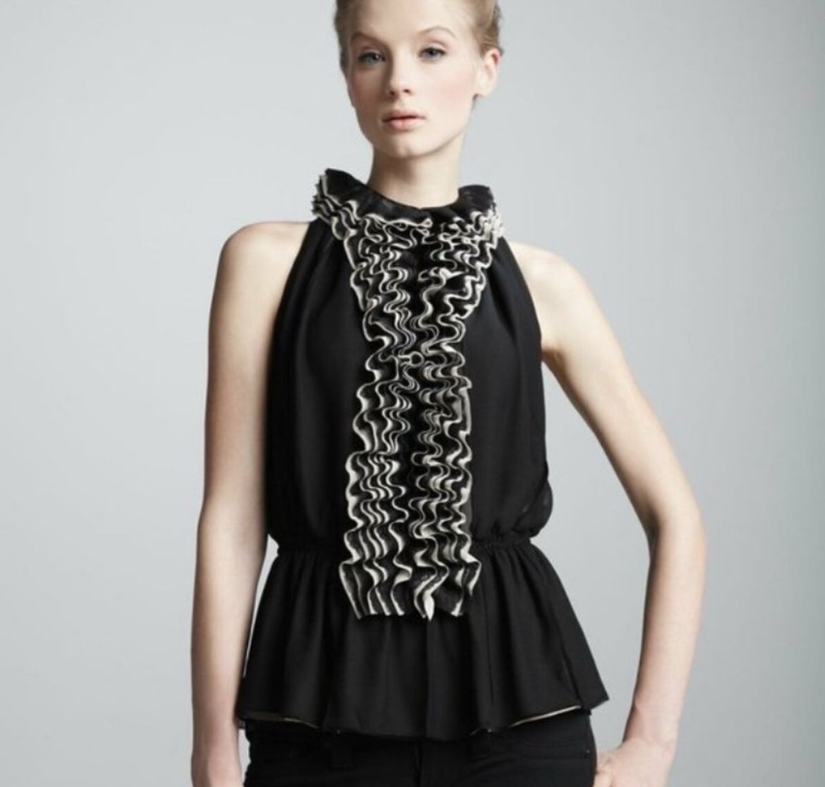 Robert Rodriguez XS Black Ruffled Blouse Women Coquette Victorian Work