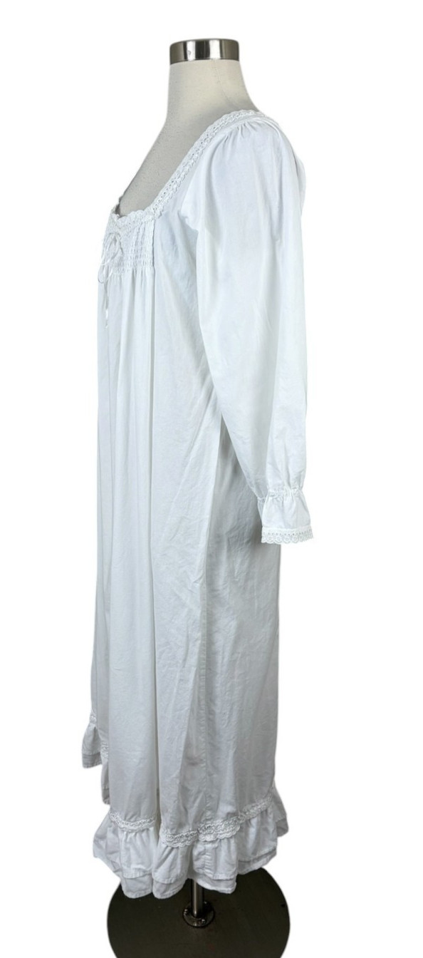 The 1 For U Victorian Long White Cotton Nightgown Eyelet Ribbon Smocked Size M