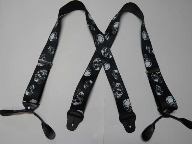 Men’s Suspenders X Style 1-1/2″ & 2″ SKUL, Button On USA Made