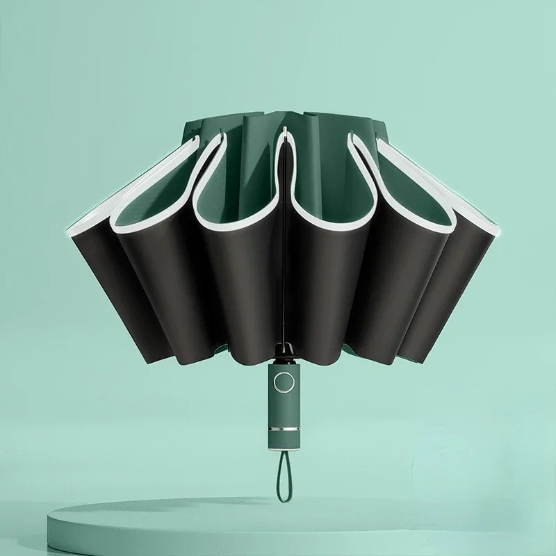 Men Women Automatic Reverse Folding Umbrella Windproof UV Reflective Stripe*