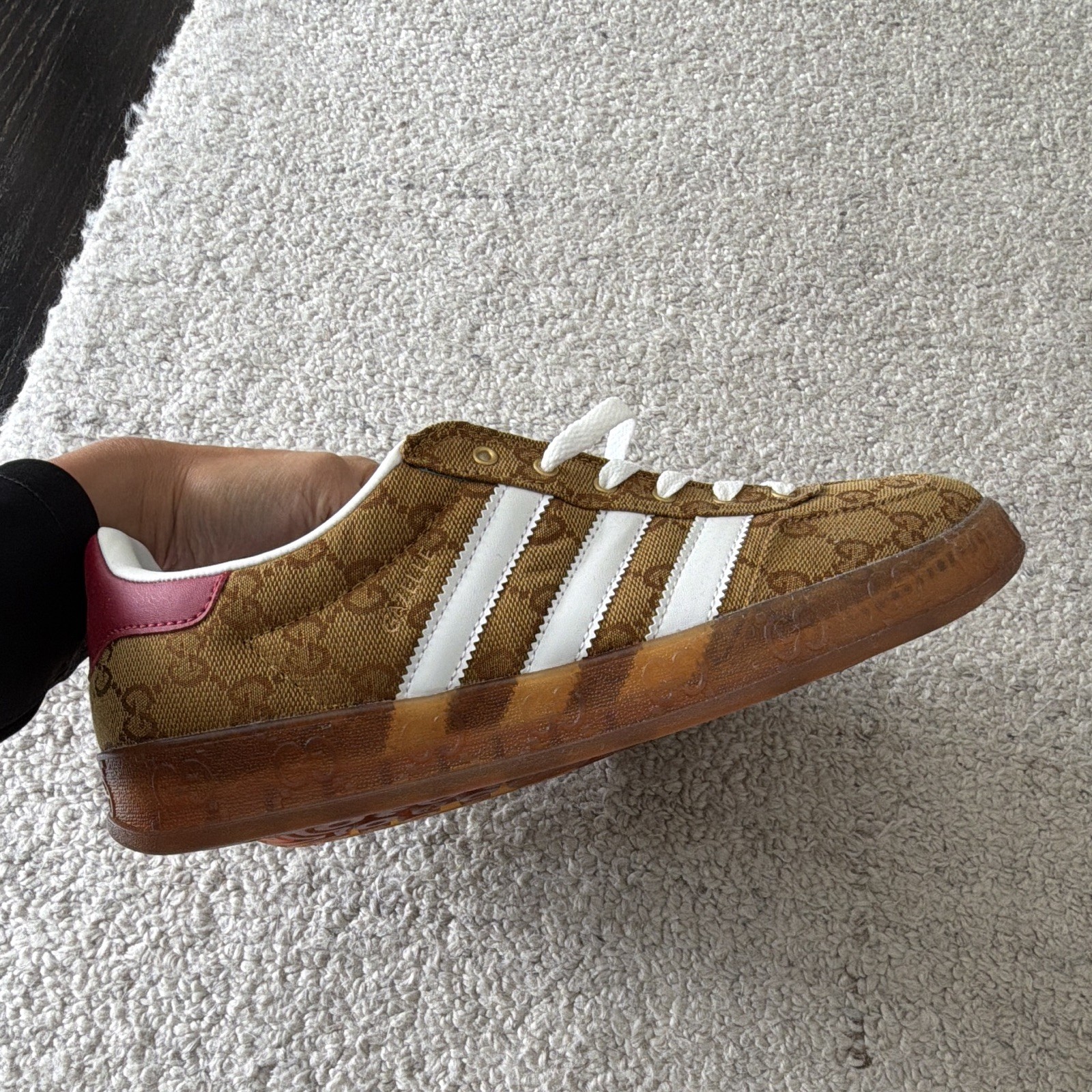 adidas x Gucci Gazelle GG Logo Brown/White/Burgundy Low Top Lace-Up Silk HQ7083