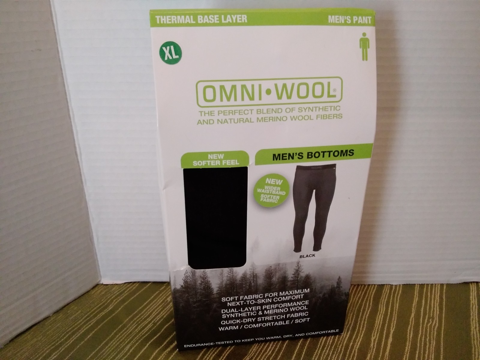 Omni Wool Mens XL Wool Blend Base Layer Thermal Botton Pants Black