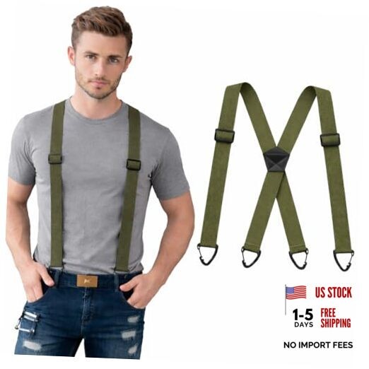 Suspenders for Men, 40mm Wide X-Back(One Size) 1 Army Green(4 Snap Hooks)