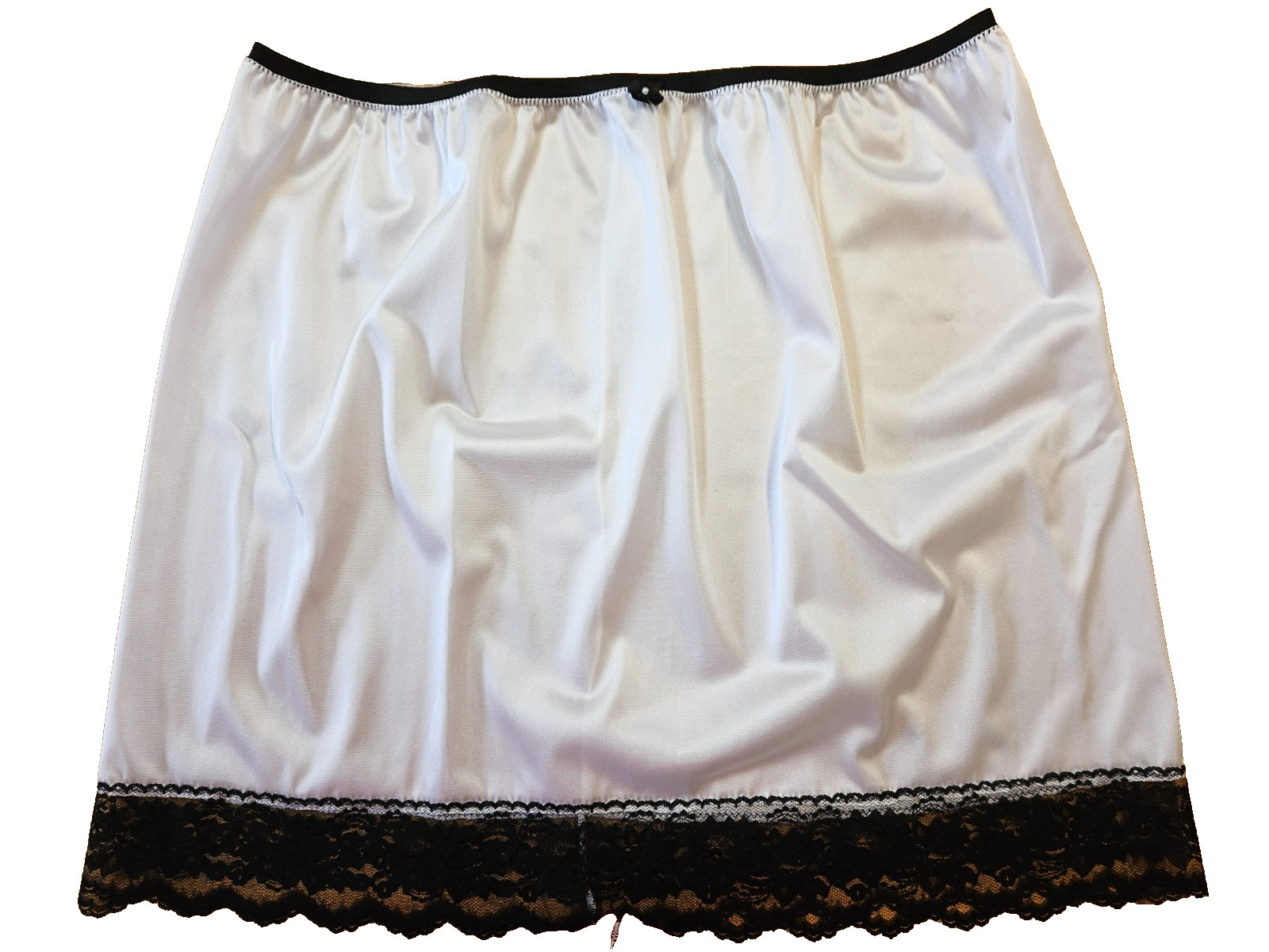 WHITE NYLON TRICOT 40 Denier HALF SLIP Lace Hem* 36-44 Waist * Length 20″ **