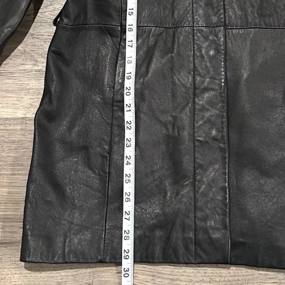 Kathy Ireland Black Genuine Leather Jacket Women M Vintage 90s Button Front