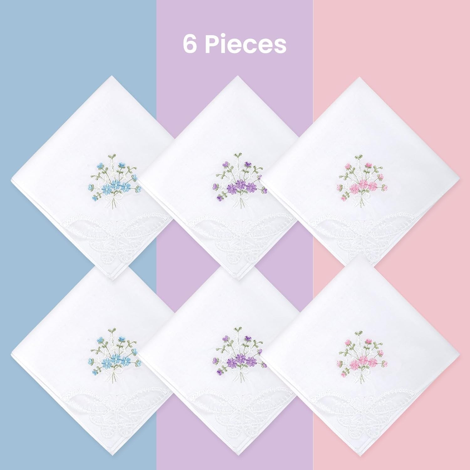 Assorted Floral Lace Trimmed Cotton Handkerchiefs – 6 Pack for All Occasions